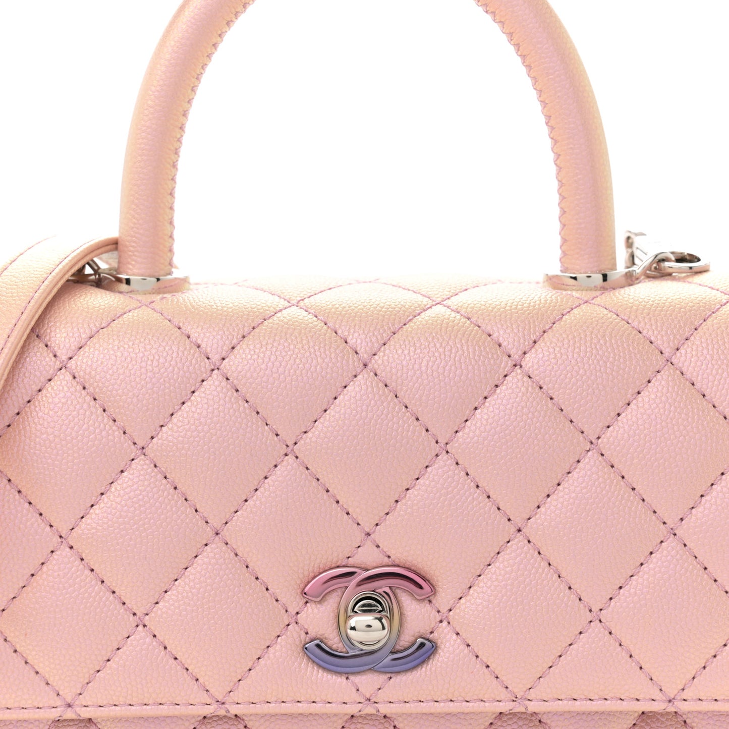 Iridescent Caviar Quilted Mini Coco Handle Flap Pink