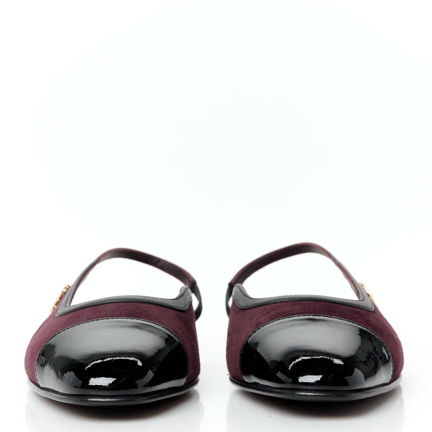 Suede Patent Crystal CC Cap Toe Slingback Flats 37.5 Burgundy Black