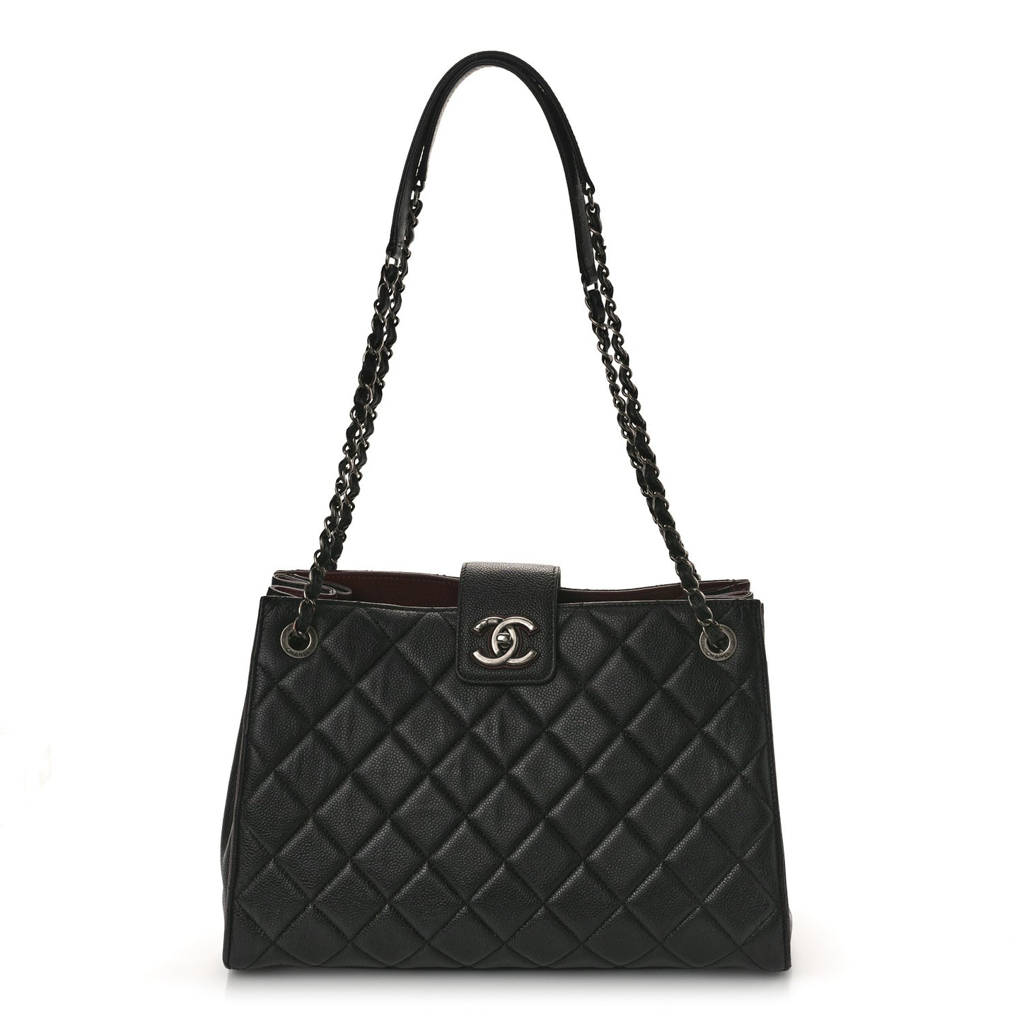 Caviar Quilted Large CC Accordion Shopping Bag Black