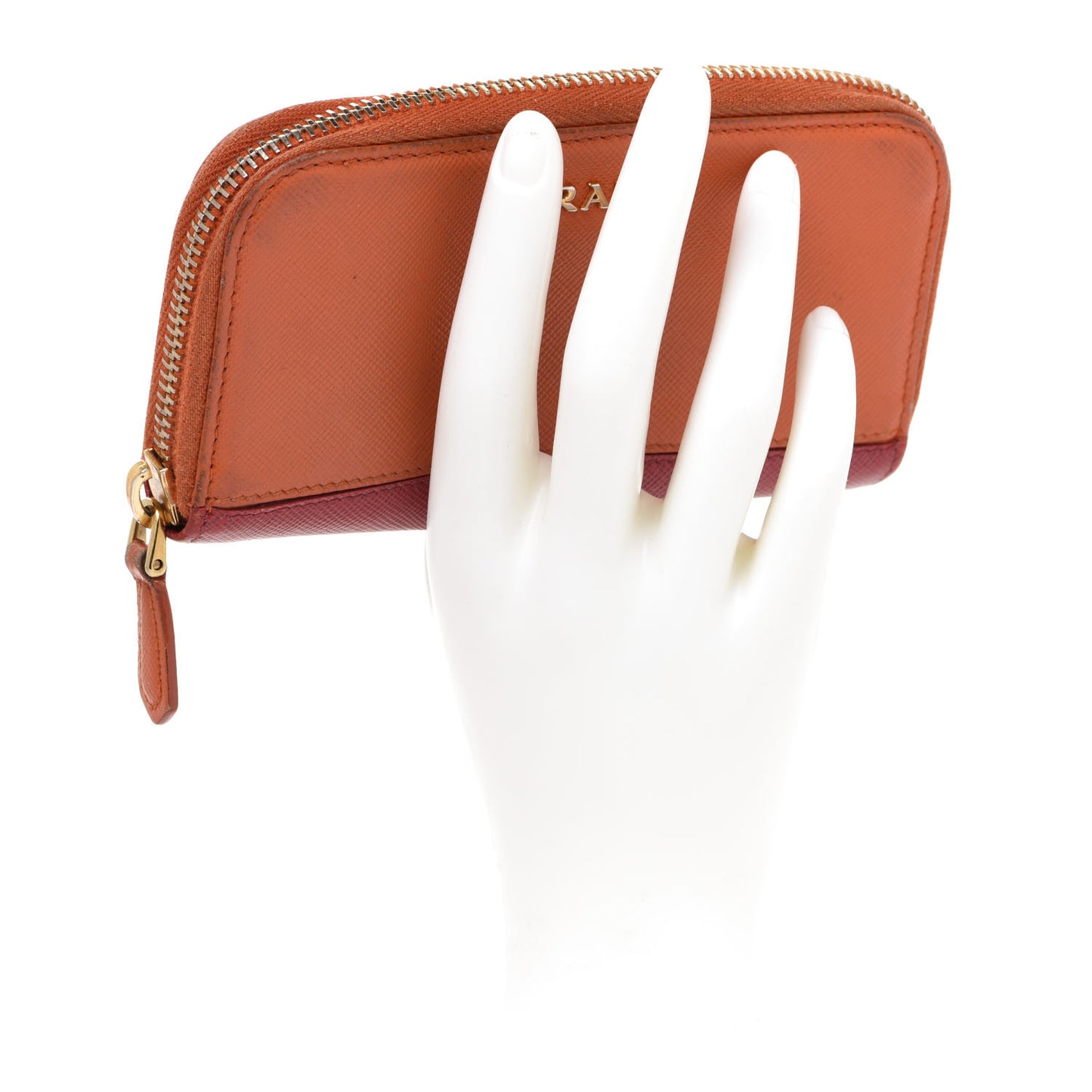 Saffiano Zip Around Key Holder Orange Red