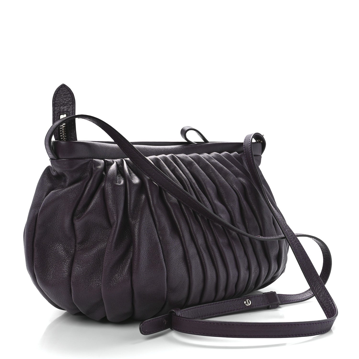 Mansur Gavriel Calfskin Pleated Balloon Bag Eggplant 3 of 11