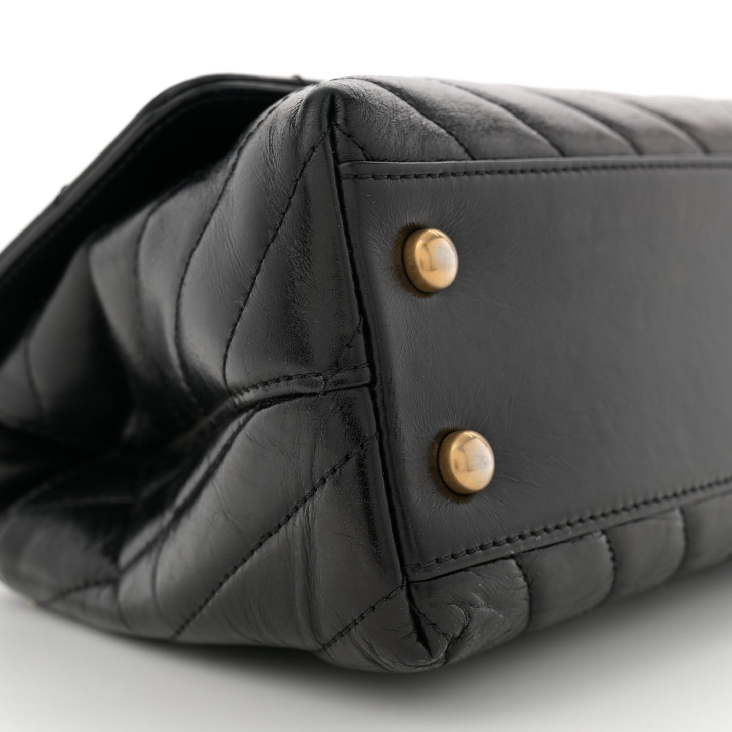 Aged Calfskin Chevron Quilted Mini Coco Handle Flap Black