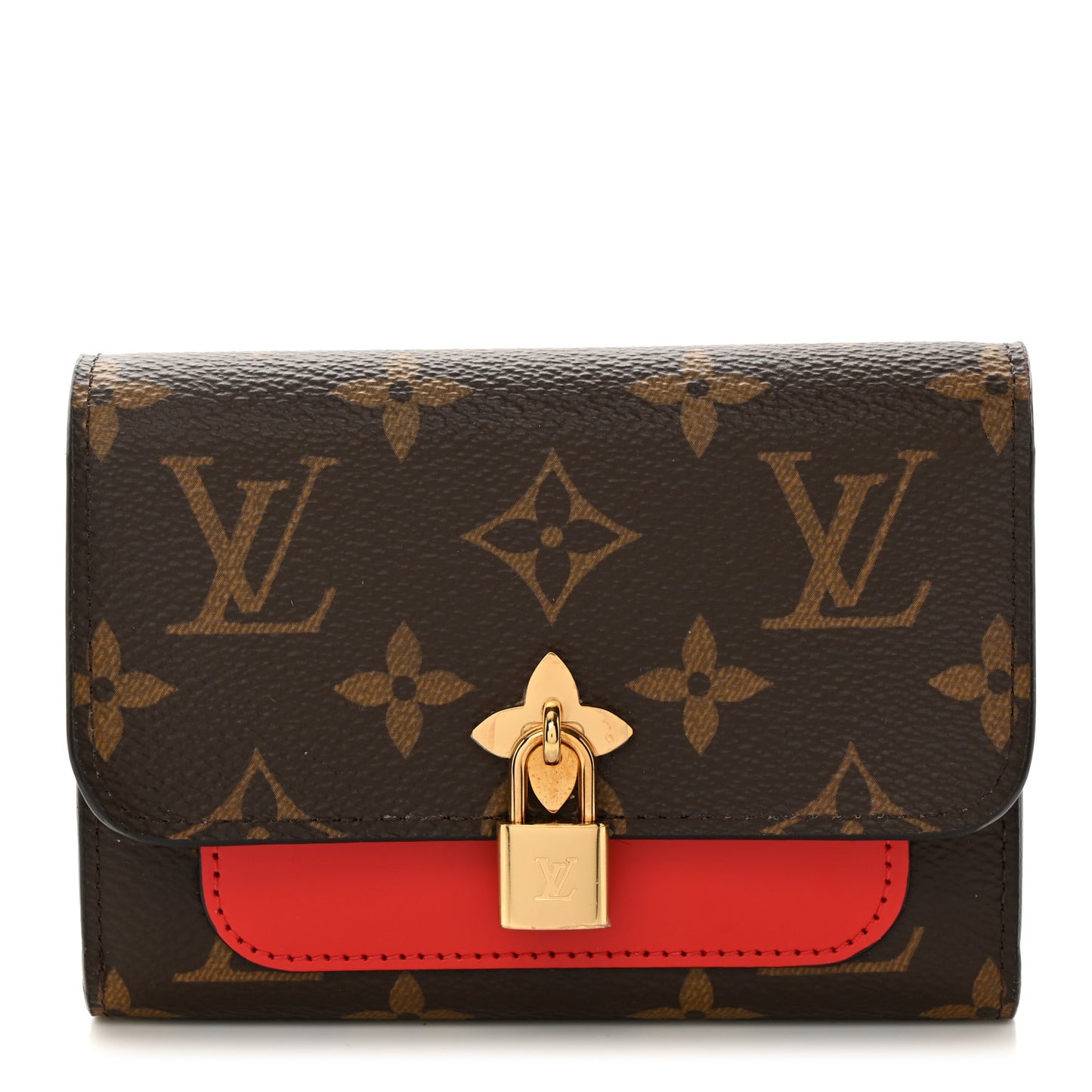 Monogram Flower Lock Compact Wallet Coquelicot