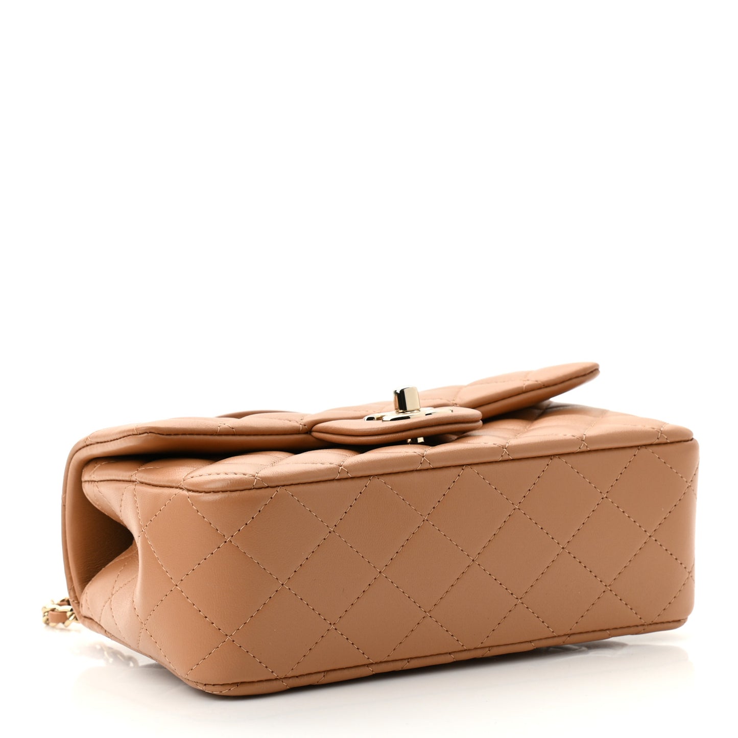 Lambskin Quilted Mini Top Handle Rectangular Flap Light Brown