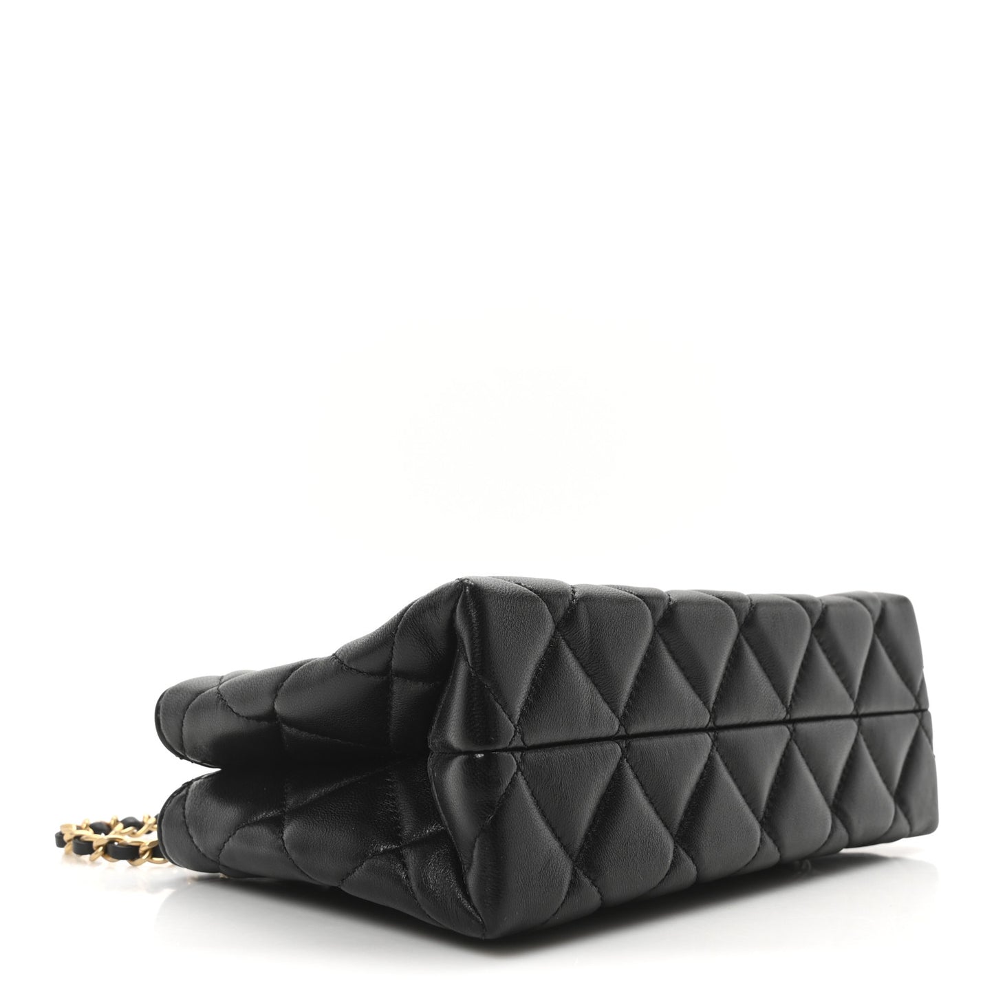 Lambskin Quilted Enamel Mini Shopping Bag Black