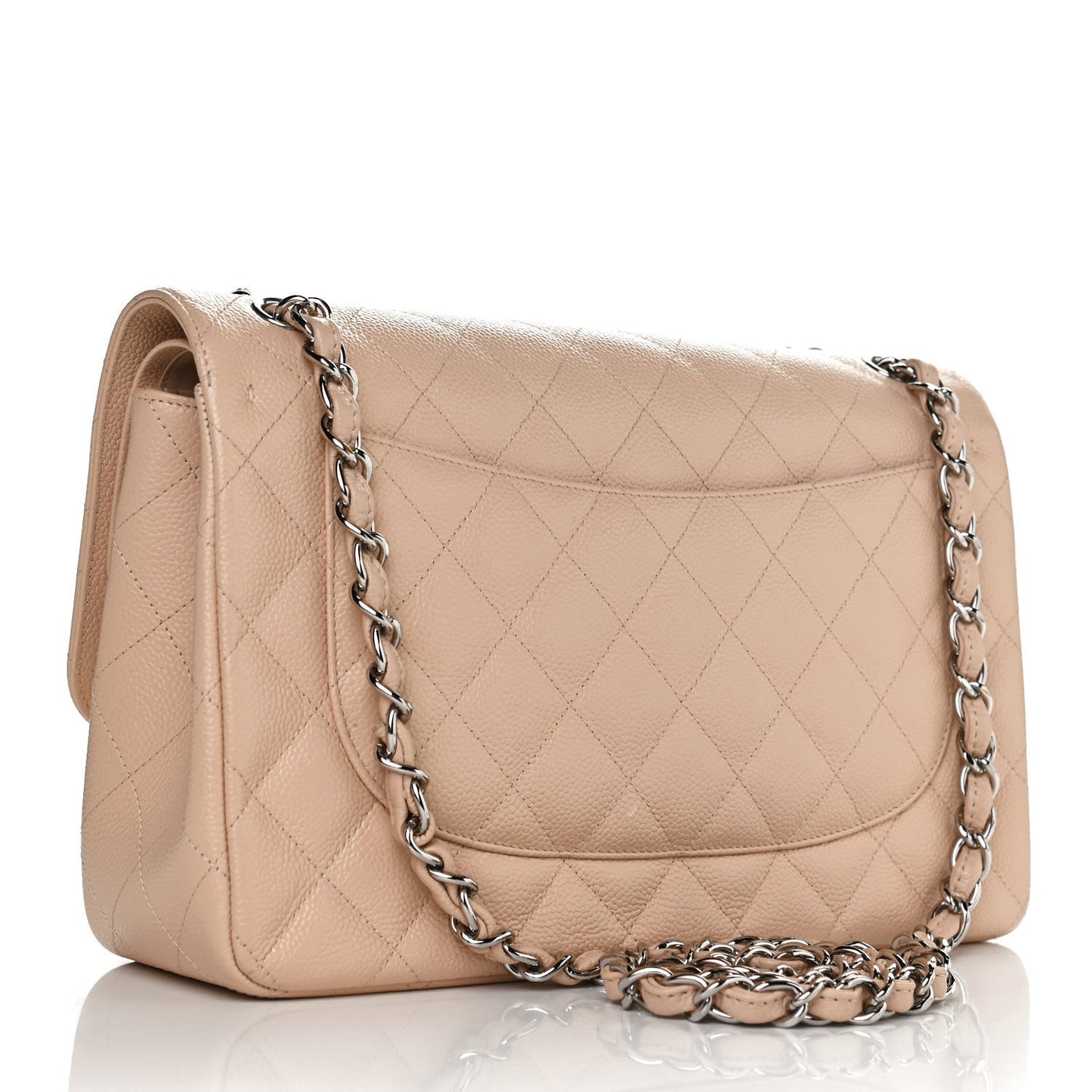 Caviar Quilted Jumbo Double Flap Beige Clair