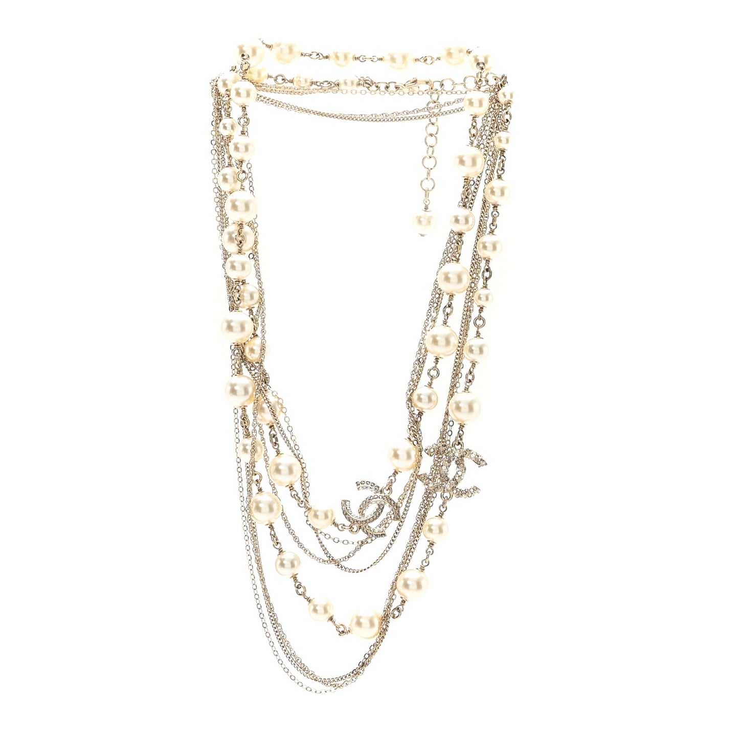 Pearl Chain CC Multi Strand Necklace Gold