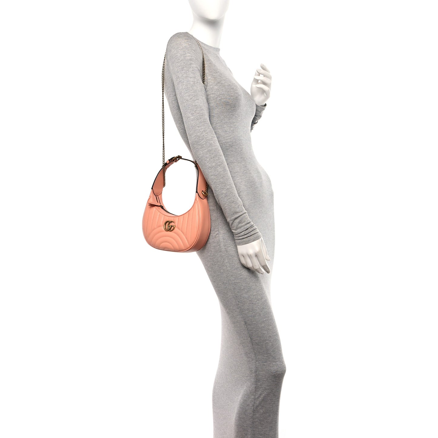 Calfskin Vertical Ring Matelasse Mini GG Marmont Half Moon Hobo Peachy Chic