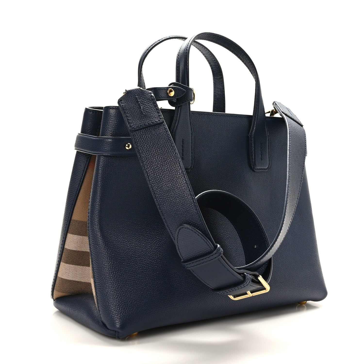 Burberry Derby Calfskin Vintage Check Medium Banner Tote Regency Blue 3 of 9