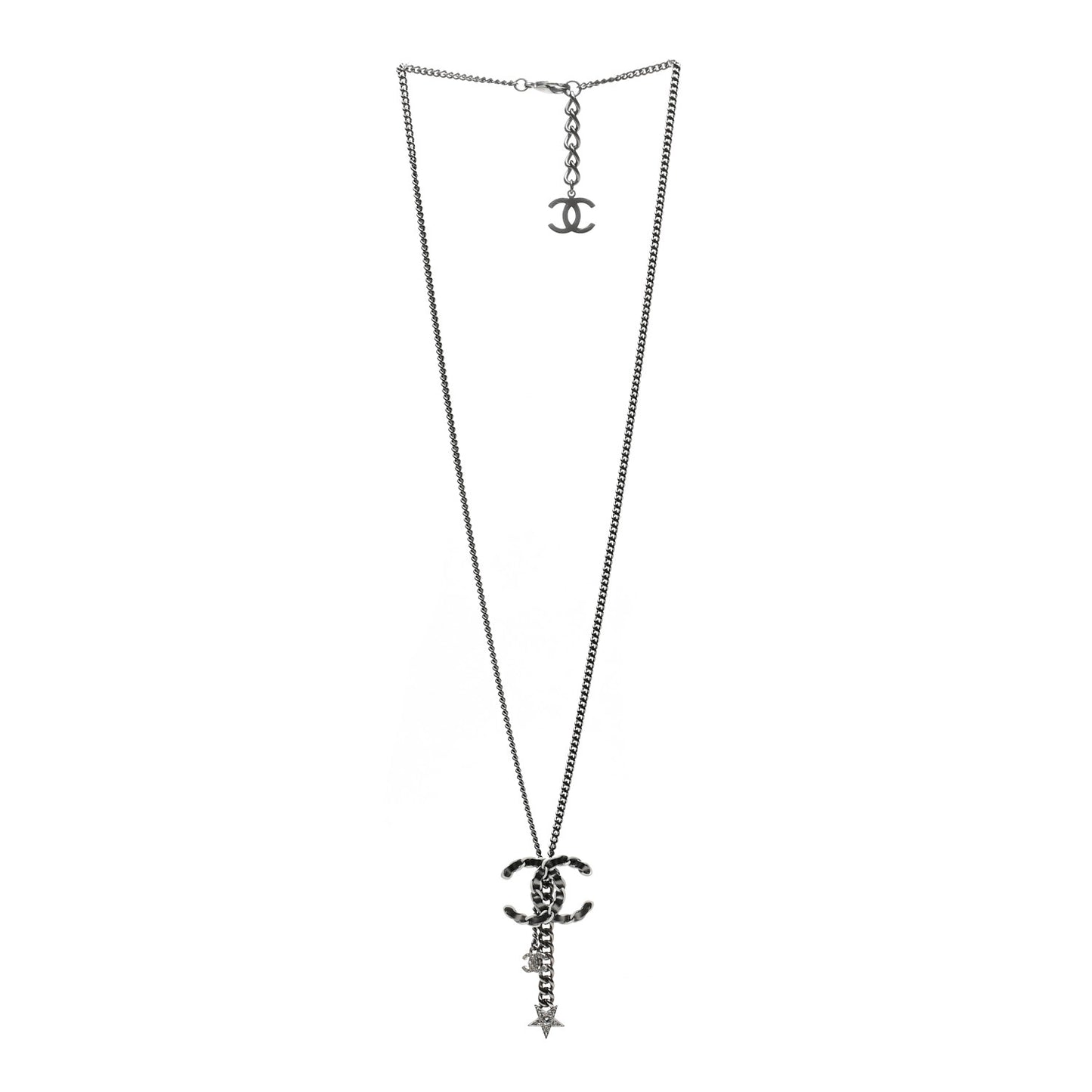 CHA CC Chain Charm Necklace Silver White