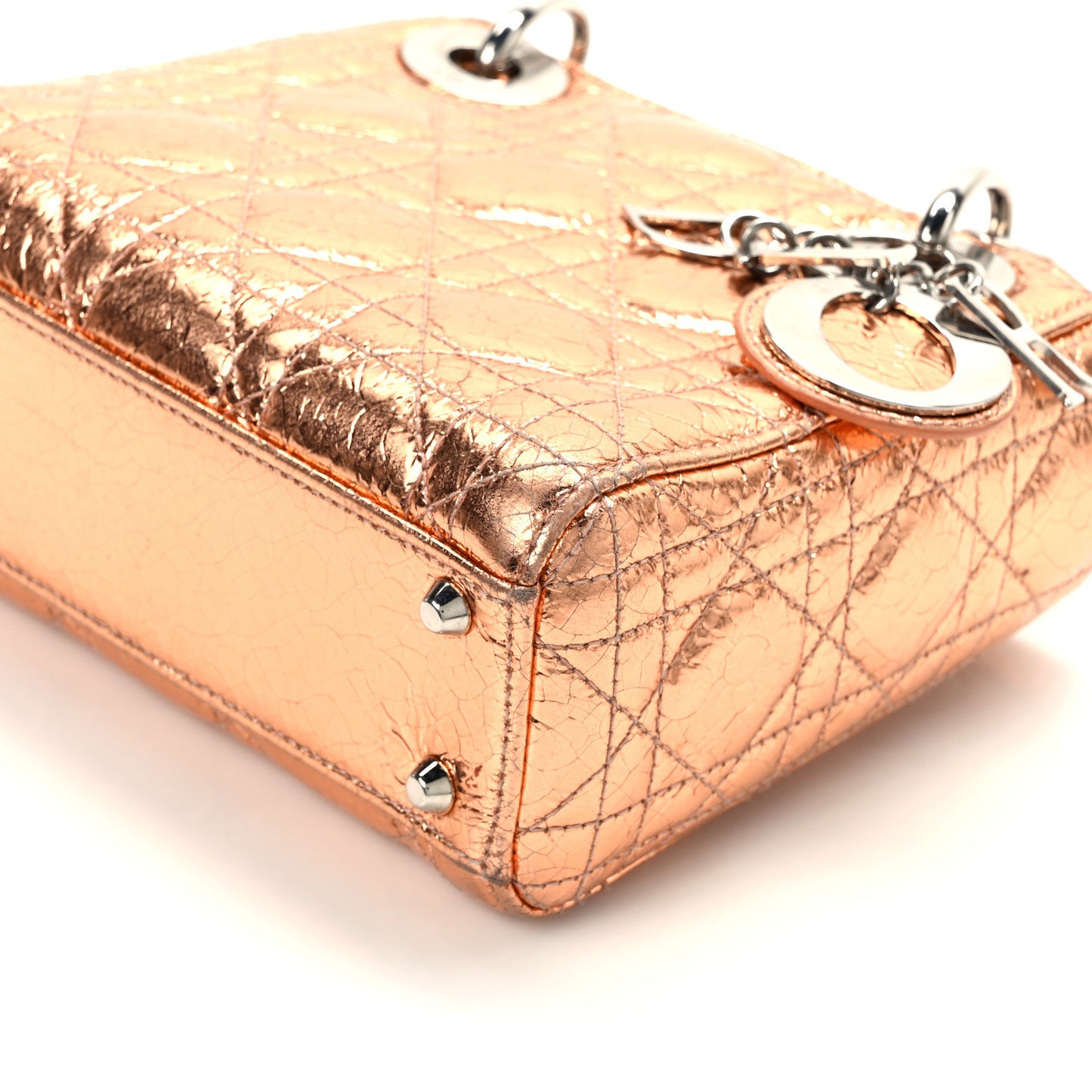 Metallic Crinkled Lambskin Cannage Mini Lady Dior Pink