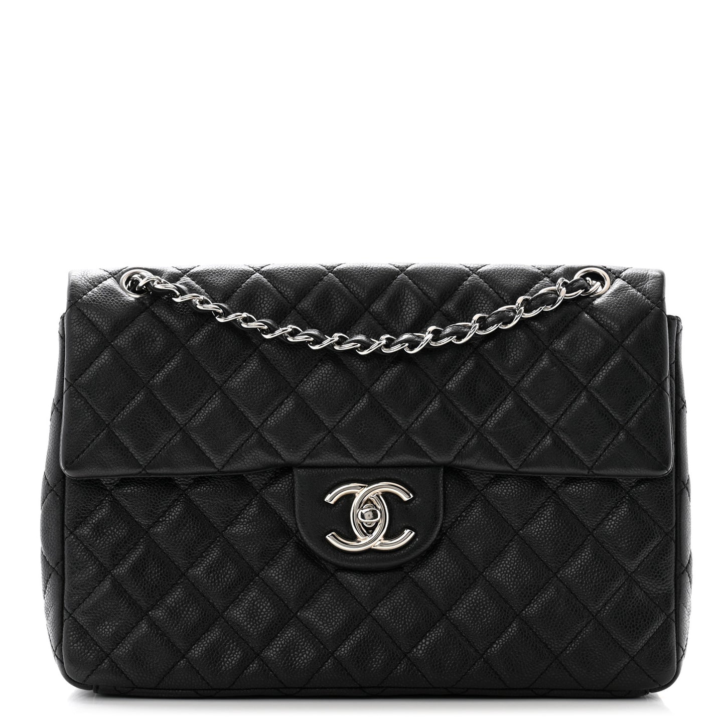 Washed Caviar Quilted Maxi Single Flap Black