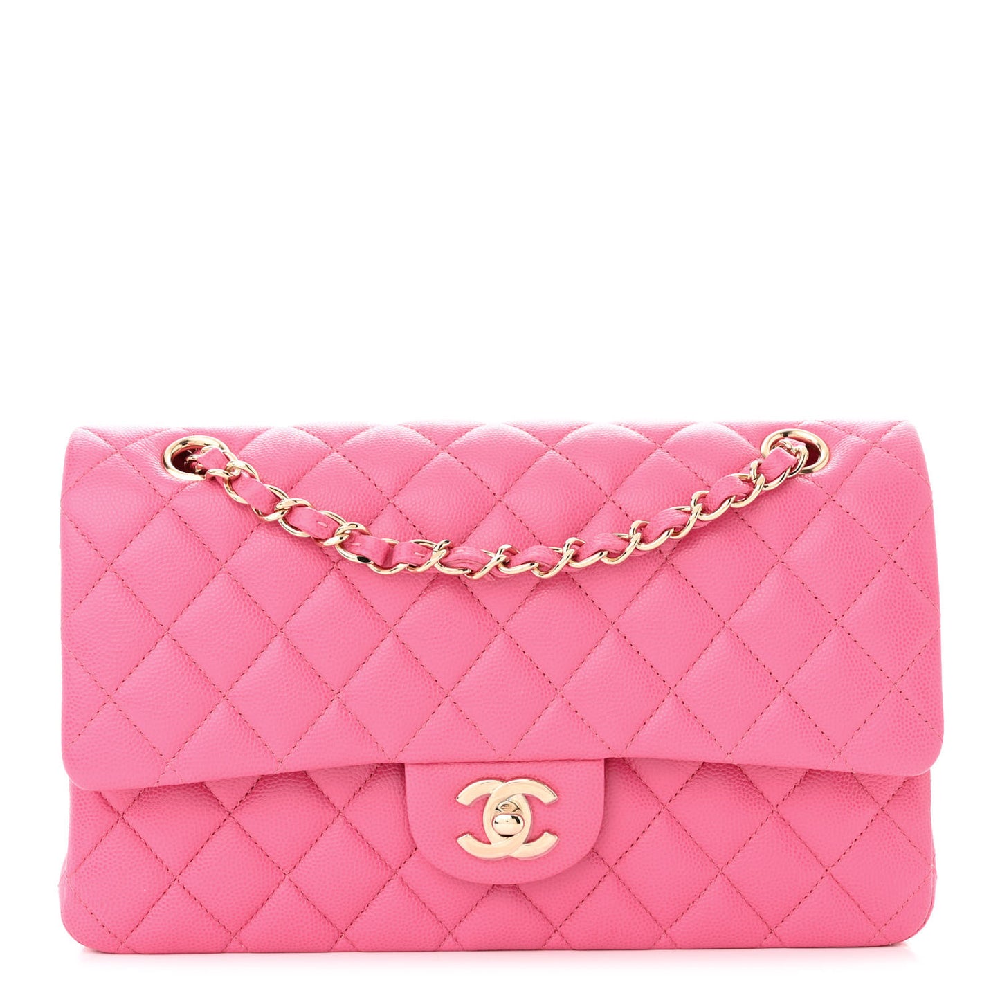 Caviar Quilted Medium Double Flap Pink