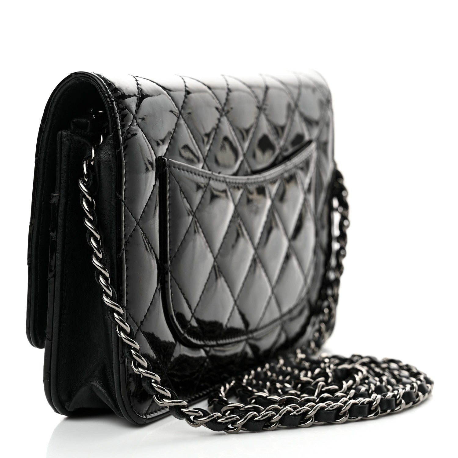 Chanel Patent Calfskin Quilted Wallet On Chain WOC Black 3 of 14