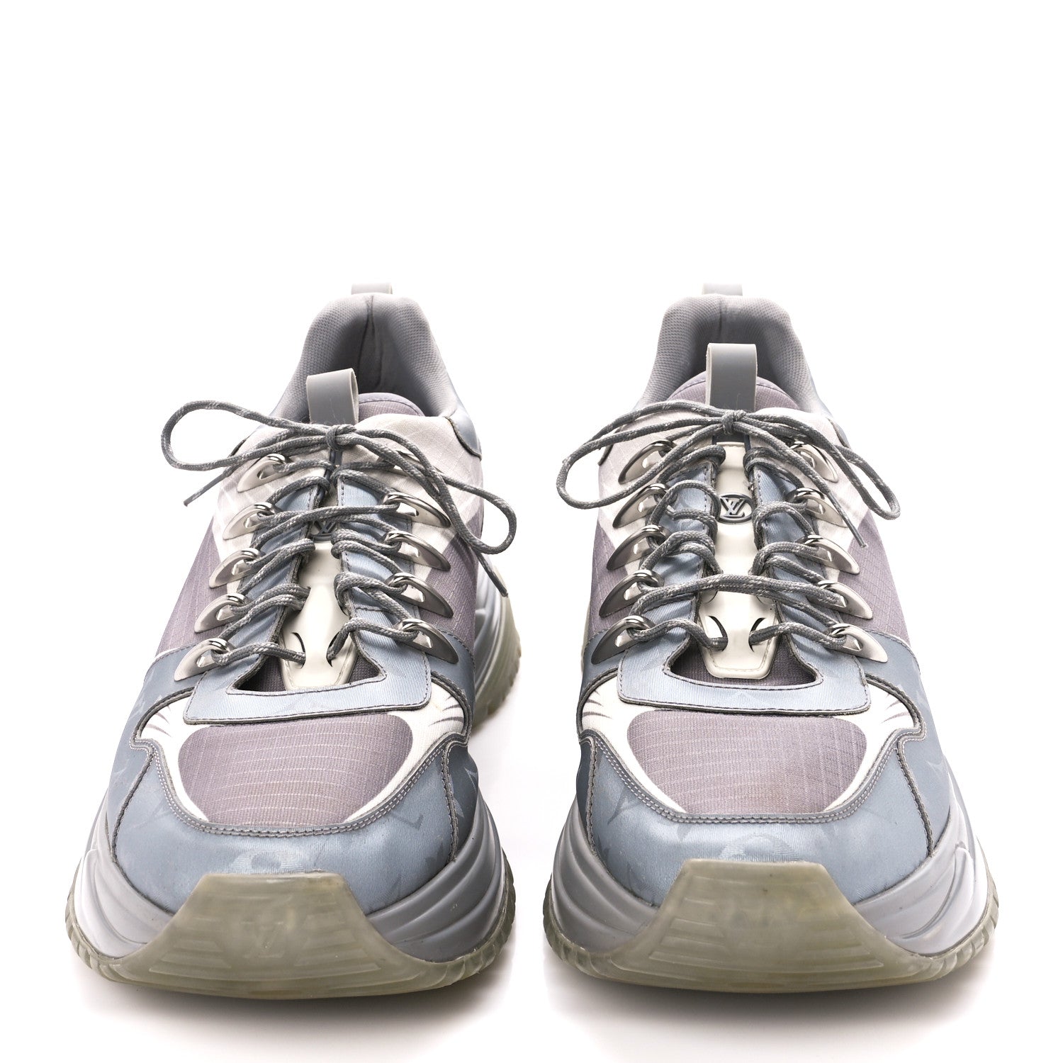 Louis Vuitton Technical Mesh Metallic Monogram Mens Run Away Pulse Sneakers 10.5 Grey 2 of 10