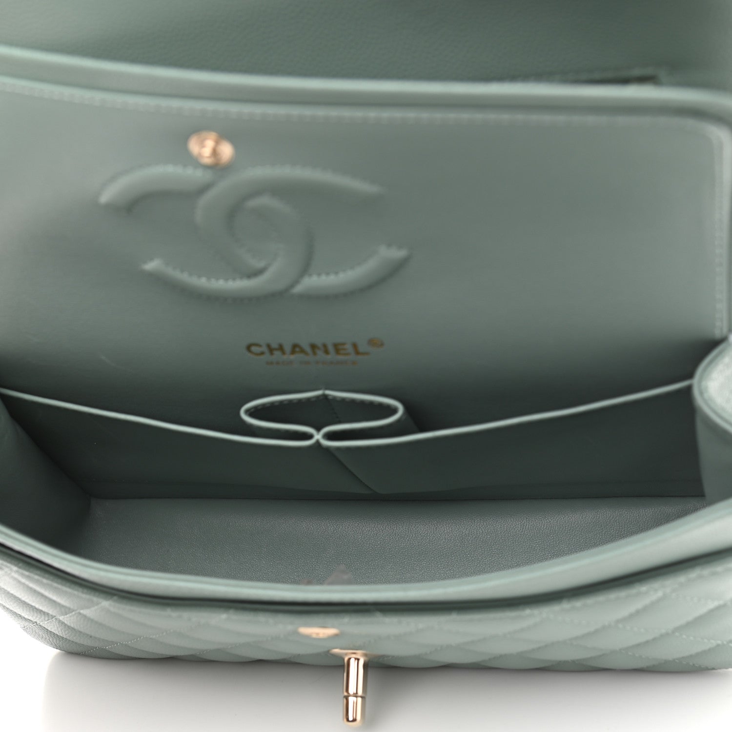 Chanel Caviar Quilted Medium Double Flap Green 6 of 10