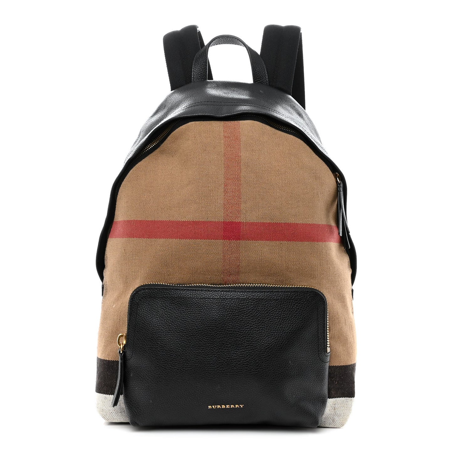 Mega Check Calfskin Abbeydale Simple Backpack Black Camel