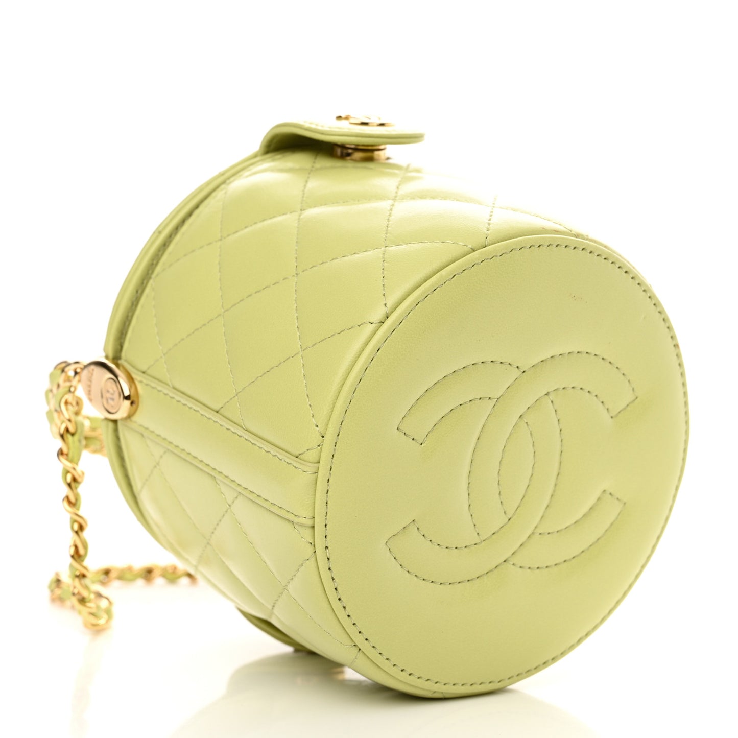 Shiny Lambskin Quilted Chain Top Handle Vanity With Chain Light Green