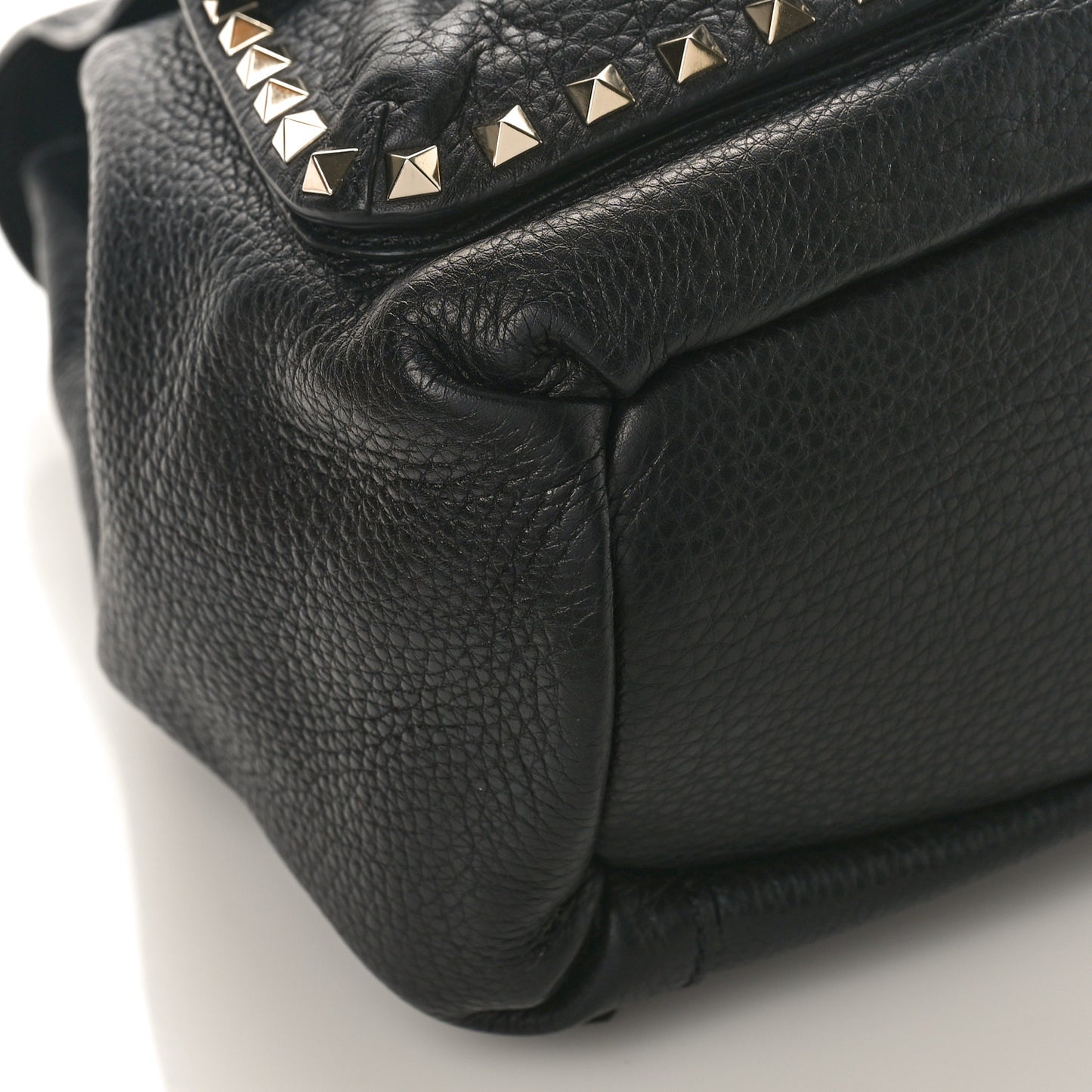 Pebbled Calfskin Rockstud Double Pocket Backpack Black