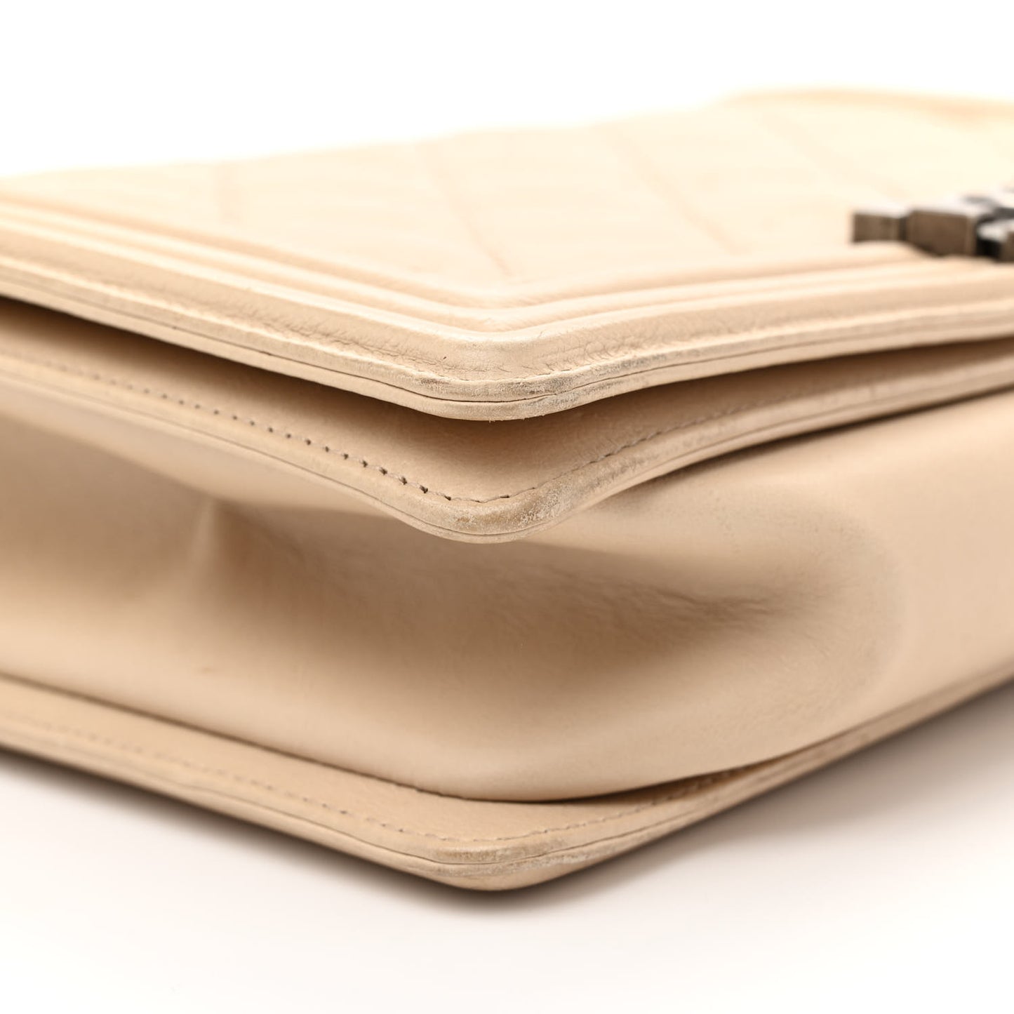 Calfskin Quilted Double Stitch New Medium Boy Flap Beige