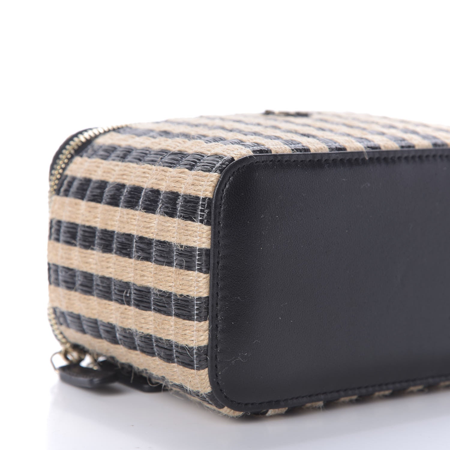 Chanel Raffia Jute Striped Small Vanity Case With Chain Black Beige 6 of 9