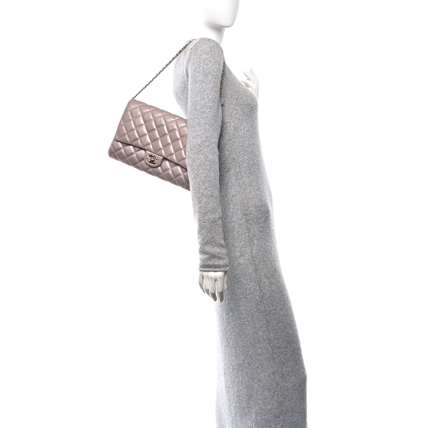 Iridescent Calfskin Quilted Clutch With Chain Flap Pink