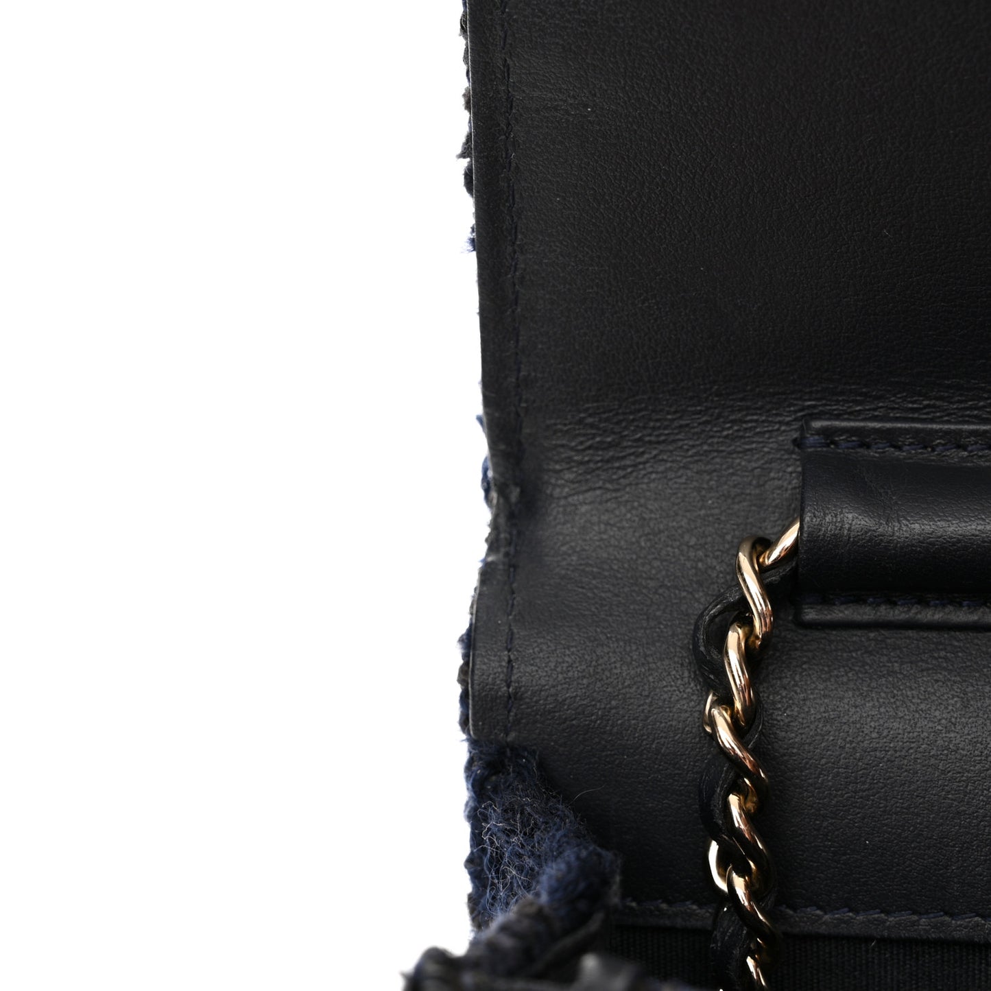 Tweed Shearling Quilted Chanel Wallet On Chain WOC Navy Black