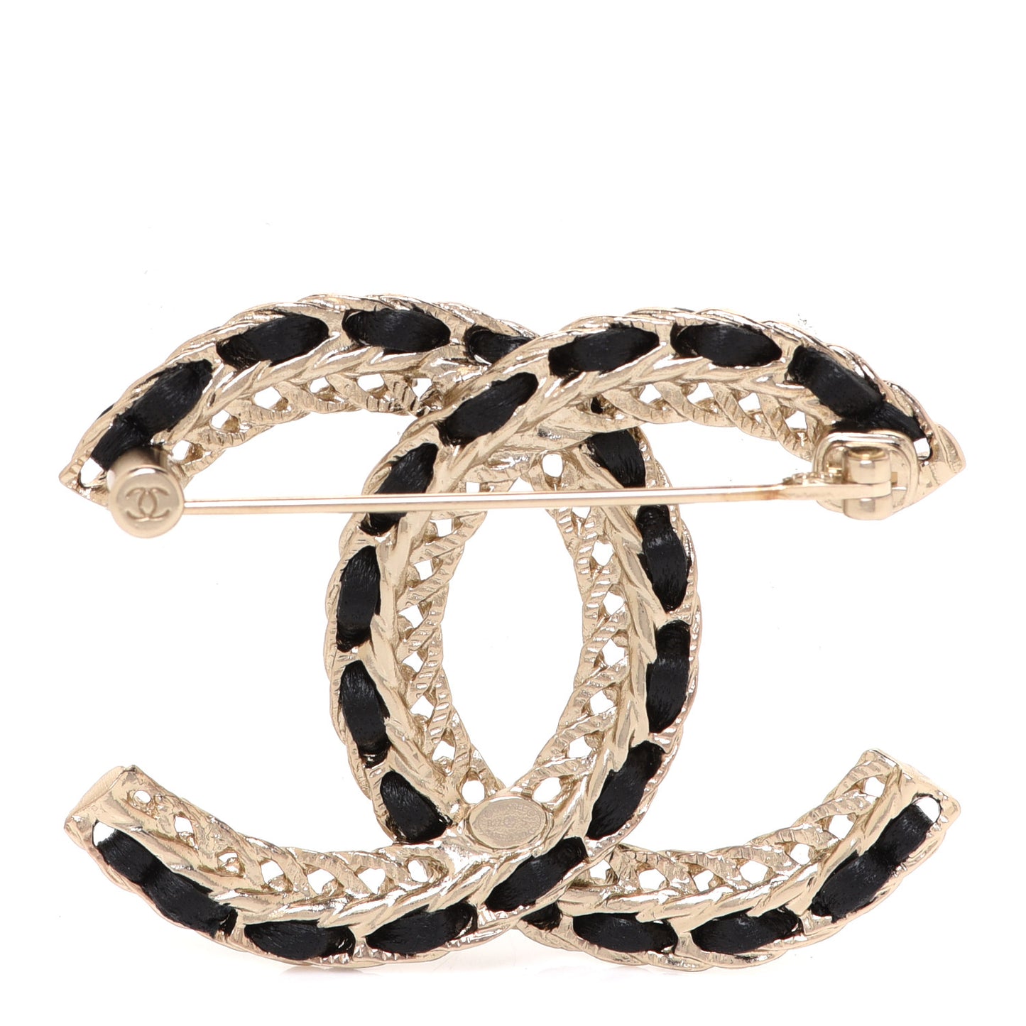 Lambskin Chain CC Brooch Black Gold