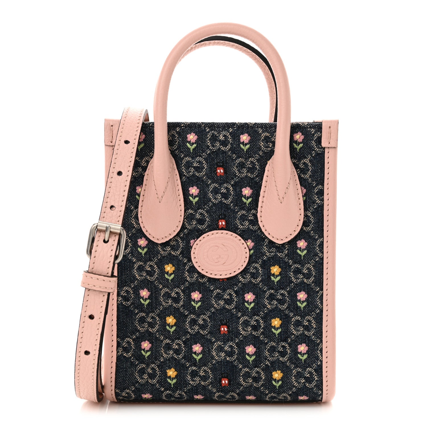 Gucci Denim Dollar Calfskin GG Monogram Mini Retro Interlocking G Tote Bag Blue Tea Multicolor Powder Pink 1 of 12