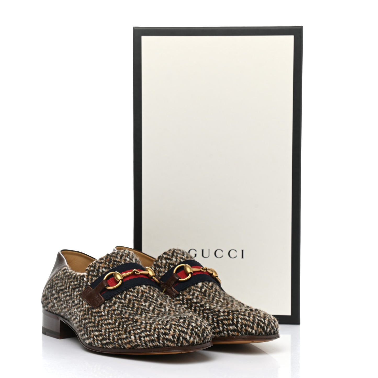 Tweed Web Herringbone Mens Horsebit Loafers 8 Dark Brown