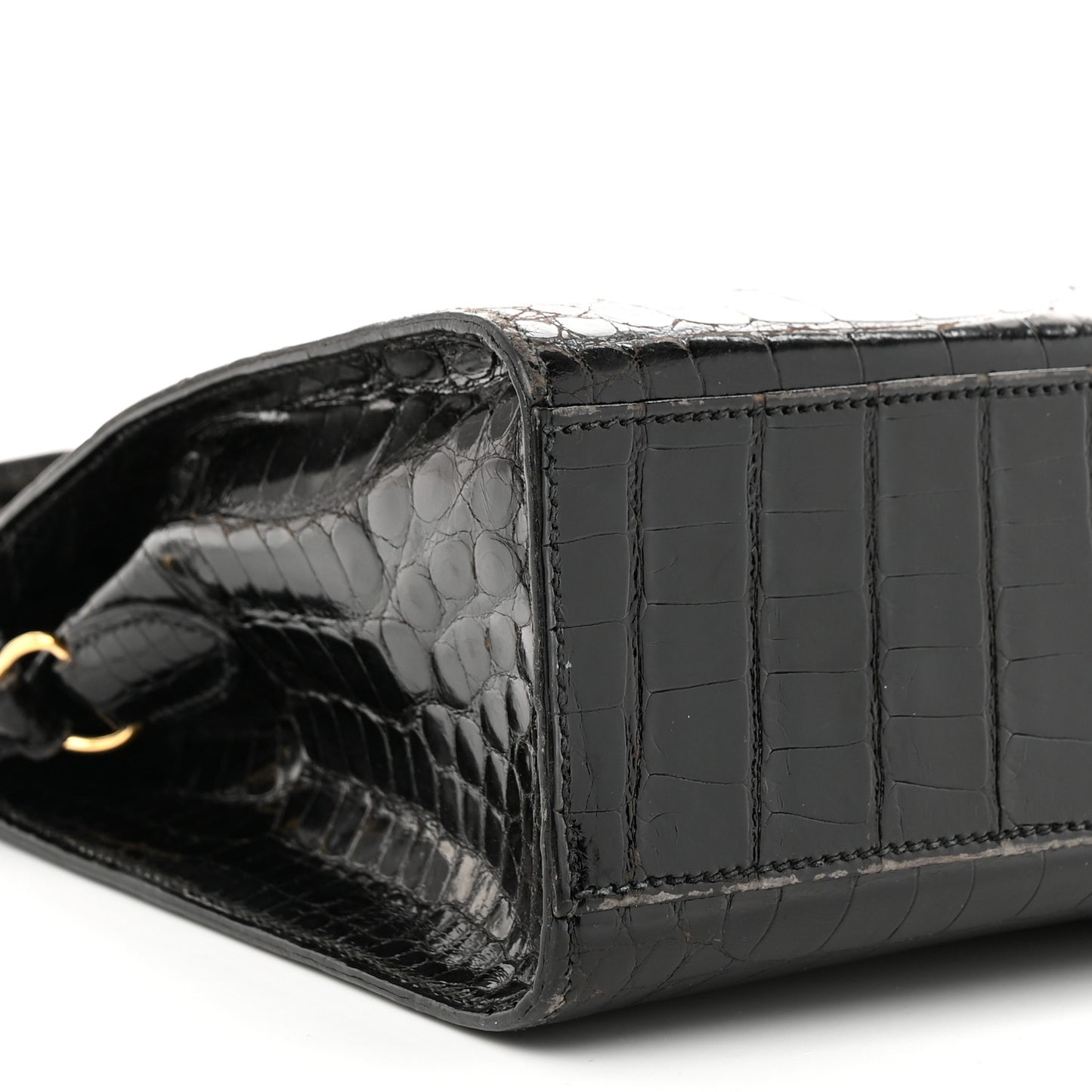 Shiny Alligator Kelly Sport PM Bag Black