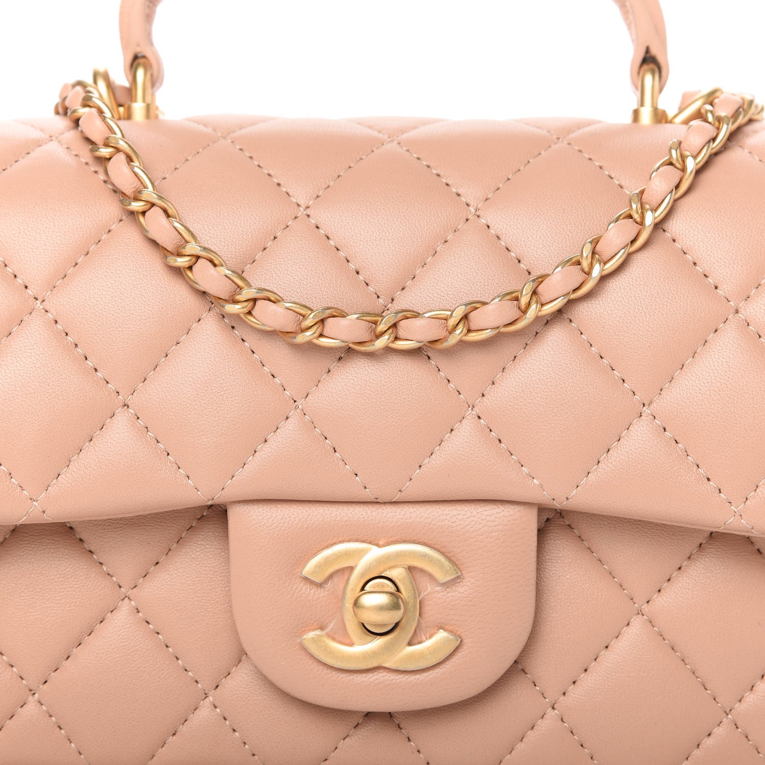 Chanel Lambskin Quilted Mini Top Handle Rectangular Flap Beige 10 of 10