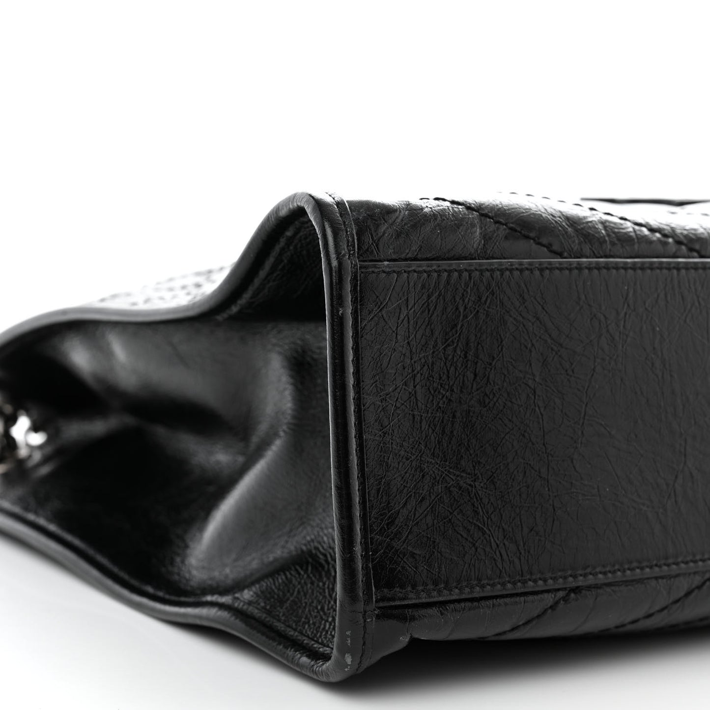 Crinkled Calfskin Matelasse Monogram Large Niki Shopper Tote Black