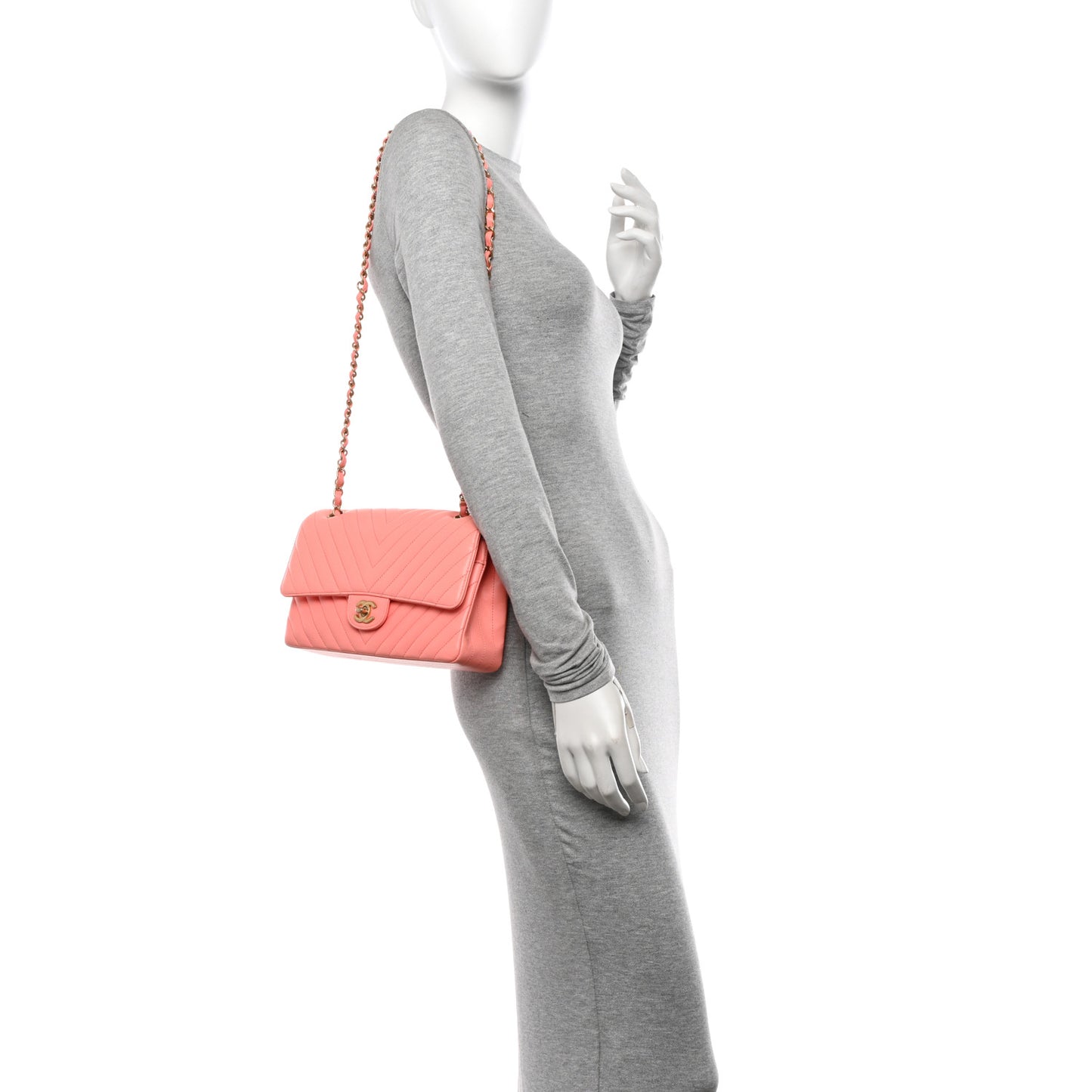 Lambskin Chevron Quilted Medium Double Flap Coral