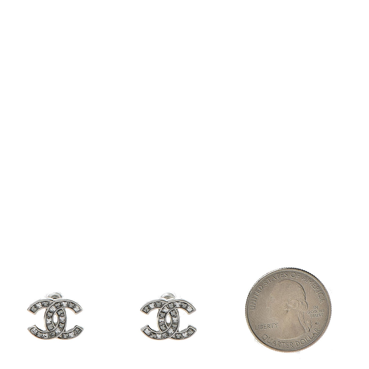 Chanel Baguette Crystal CC Earrings Silver 2 of 4