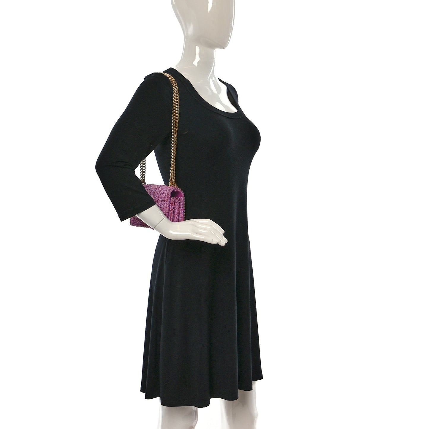 Tweed Enamel Quilted Pending CC Mini Wallet On Chain WOC Pink Purple