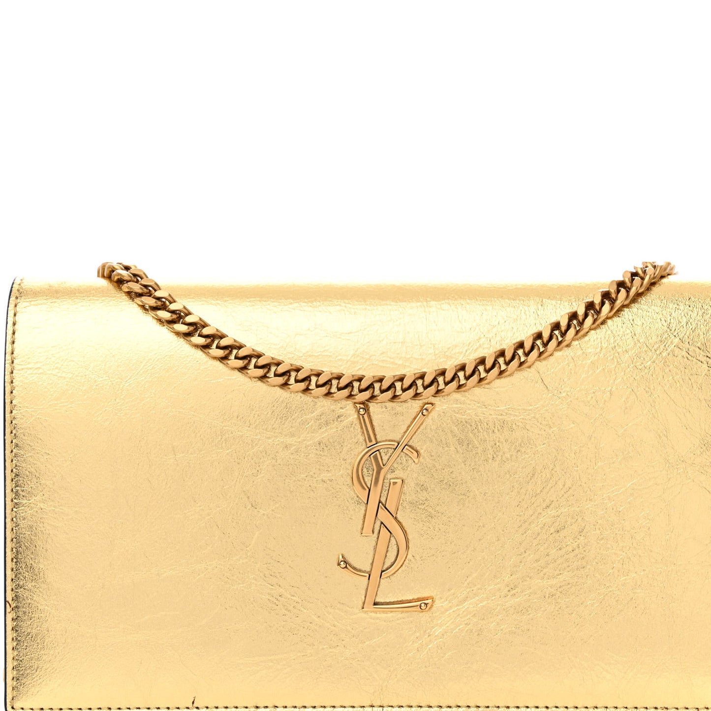 Metallic Calfskin Monogram Chain Wallet Gold