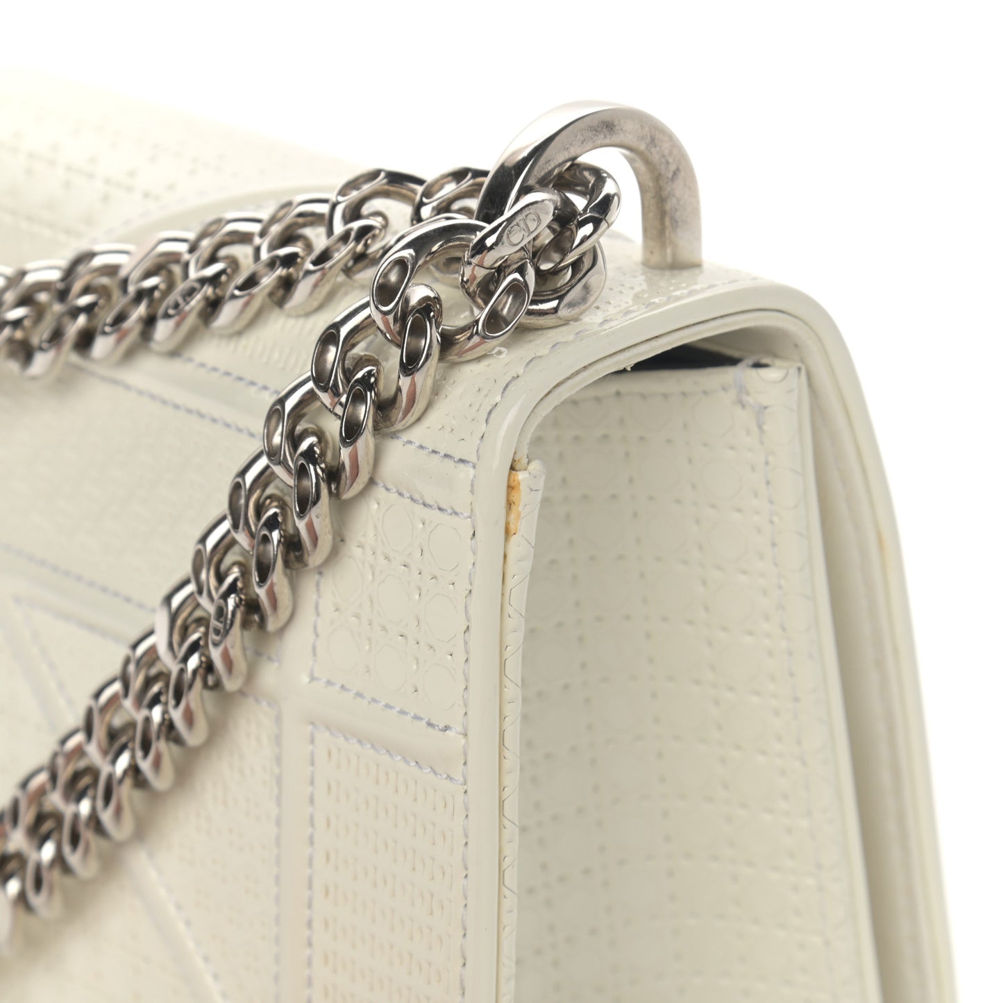 Patent Micro-Cannage Small Diorama Flap Bag White