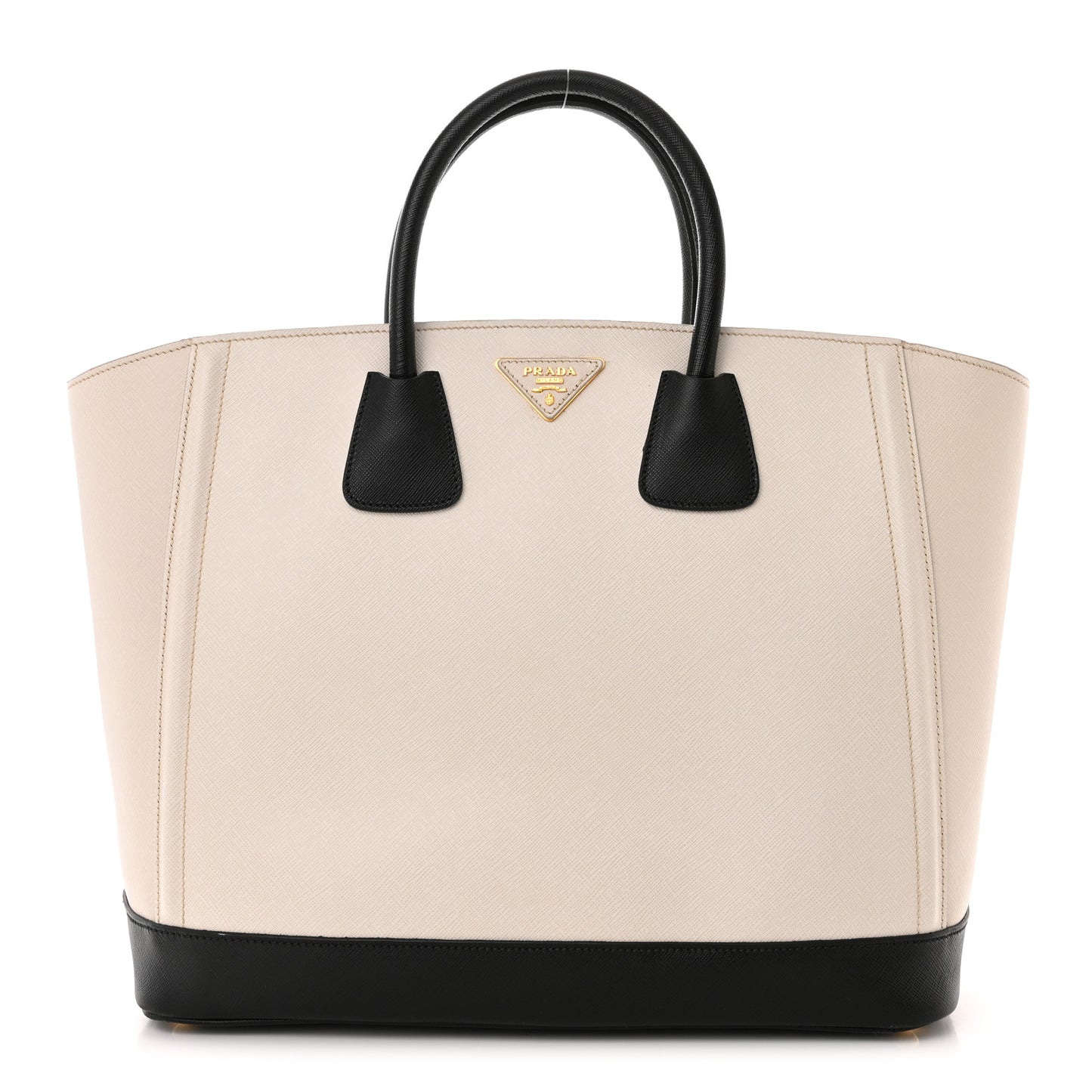 Saffiano Medium Bi-Color Top Handle Tote Black Talco