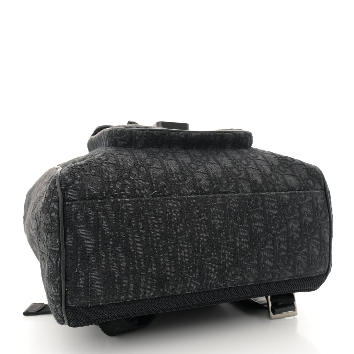 Oblique Jacquard Grained Calfskin Saddle Backpack With Flap Black