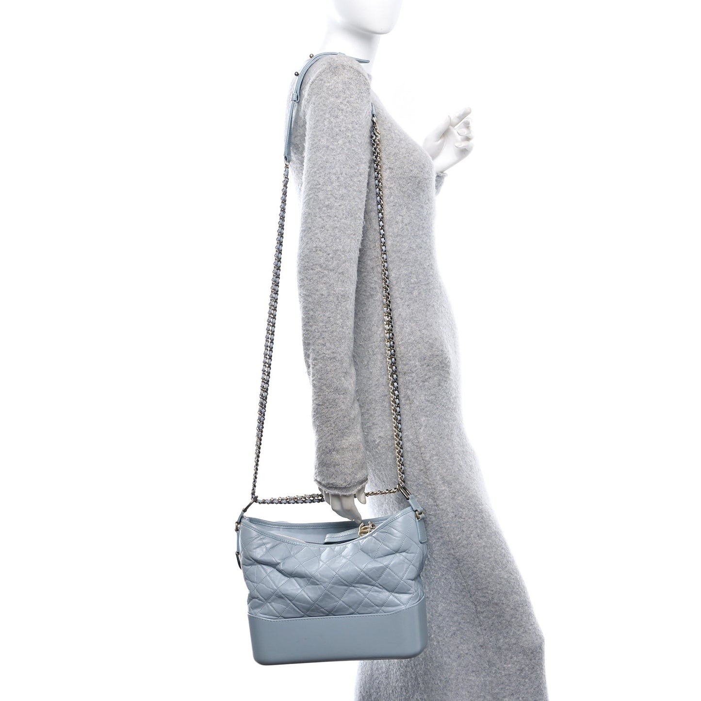 Aged Calfskin Quilted Medium Gabrielle Hobo Light Blue