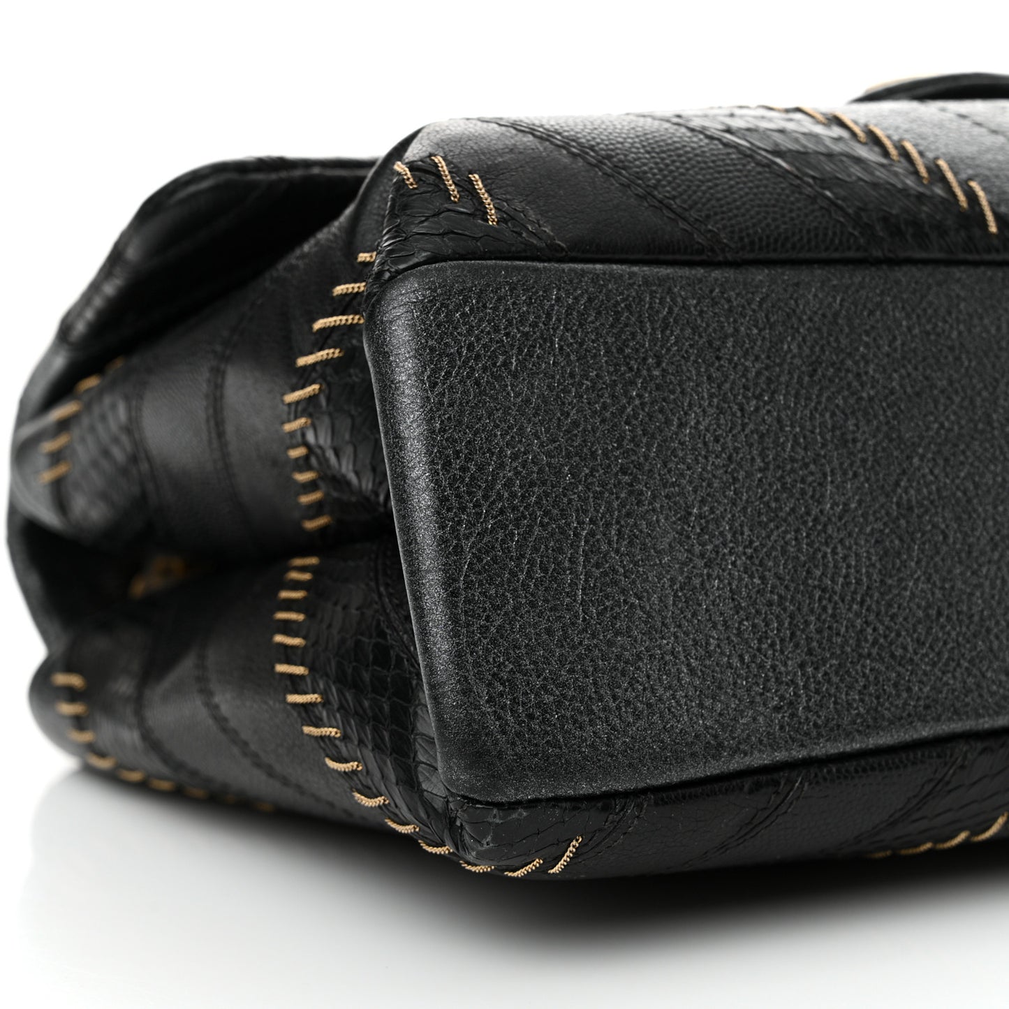 Calfskin Iridescent Snakeskin Patchwork Chevron Medium Flap Black Silver