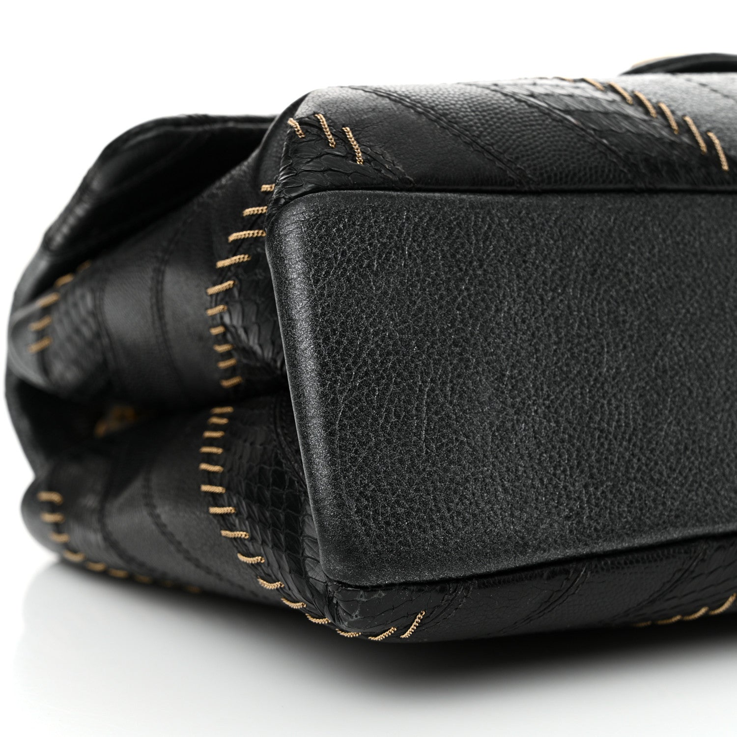 Chanel Calfskin Iridescent Snakeskin Patchwork Chevron Medium Flap Black Silver 9 of 12