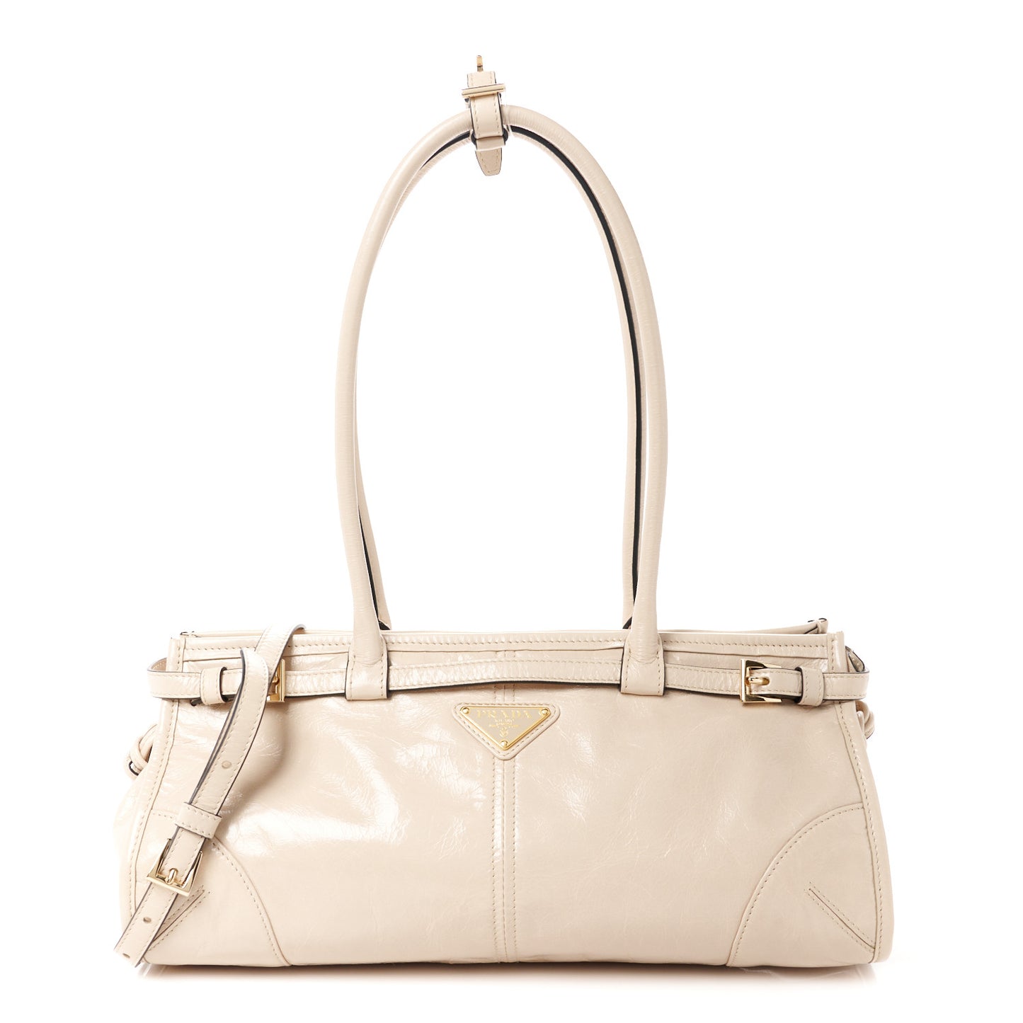 Glossy Calfskin Triangle Medium Bonnie Shoulder Bag Travertine
