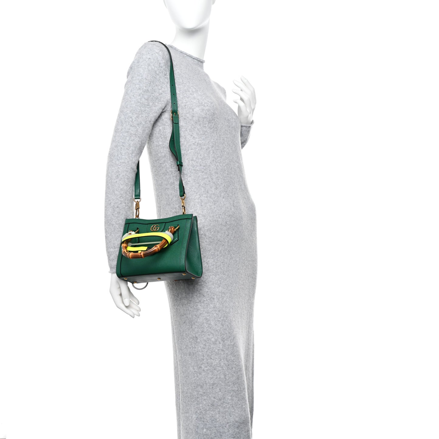 Wonka Grain Calfskin Mini Diana Tote Bag Green Yellow Fluo