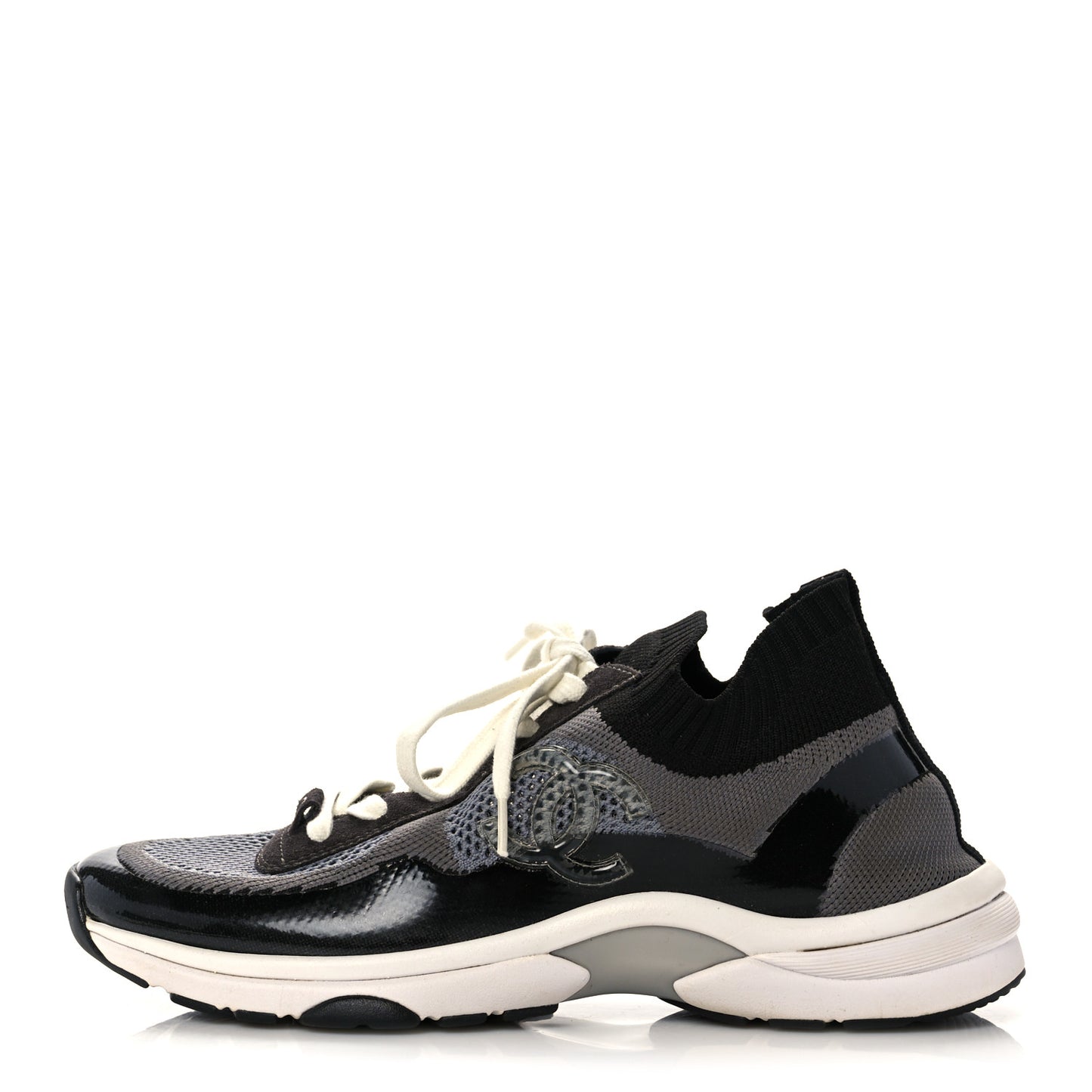 Fabric Suede Calfskin Stretch CC Sneakers 41 Black Grey