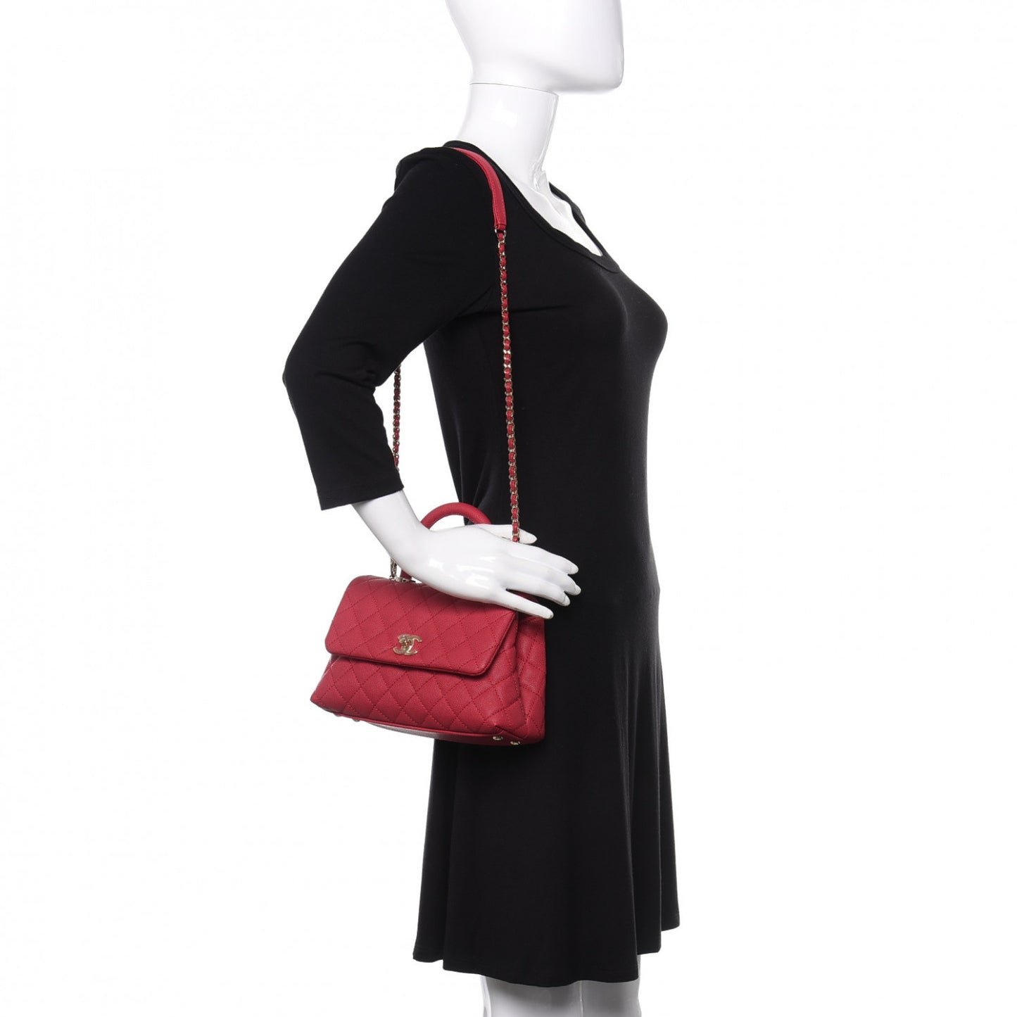 Caviar Quilted Mini Coco Handle Flap Fuchsia