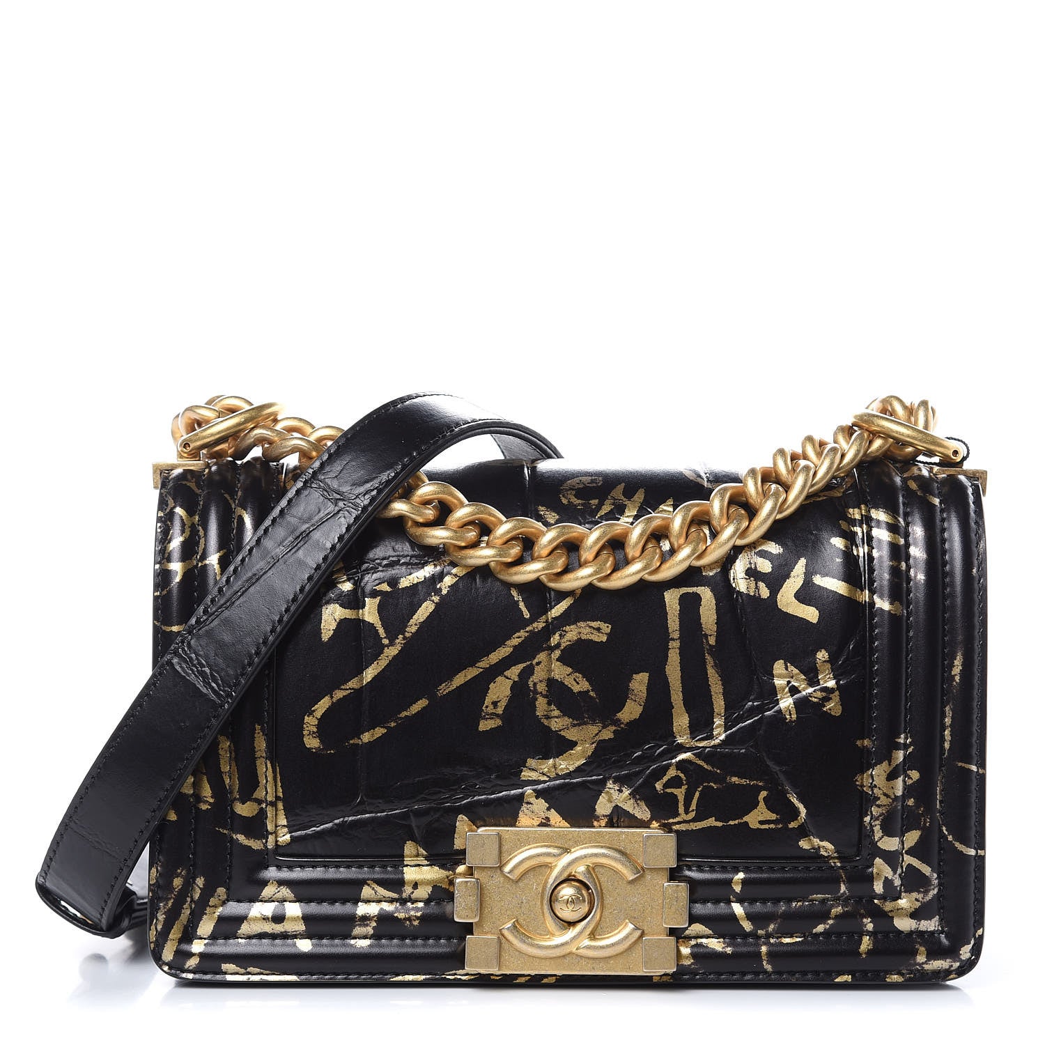 Chanel Calfskin Crocodile Embossed Graffiti Cocodile Small Boy