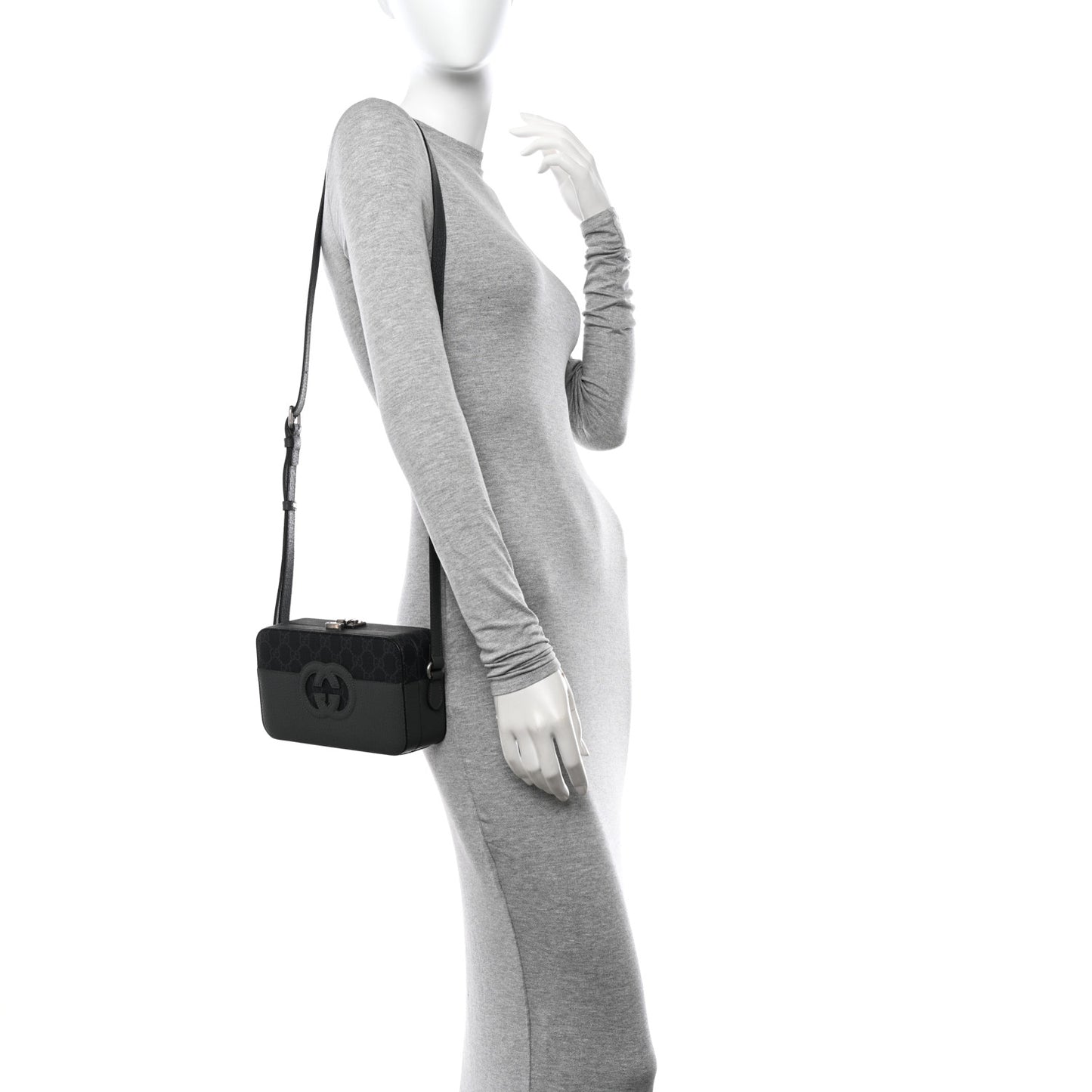 GG Supreme Monogram Textured Dollar Calfskin Mini New Basket Shoulder Bag Black Grey