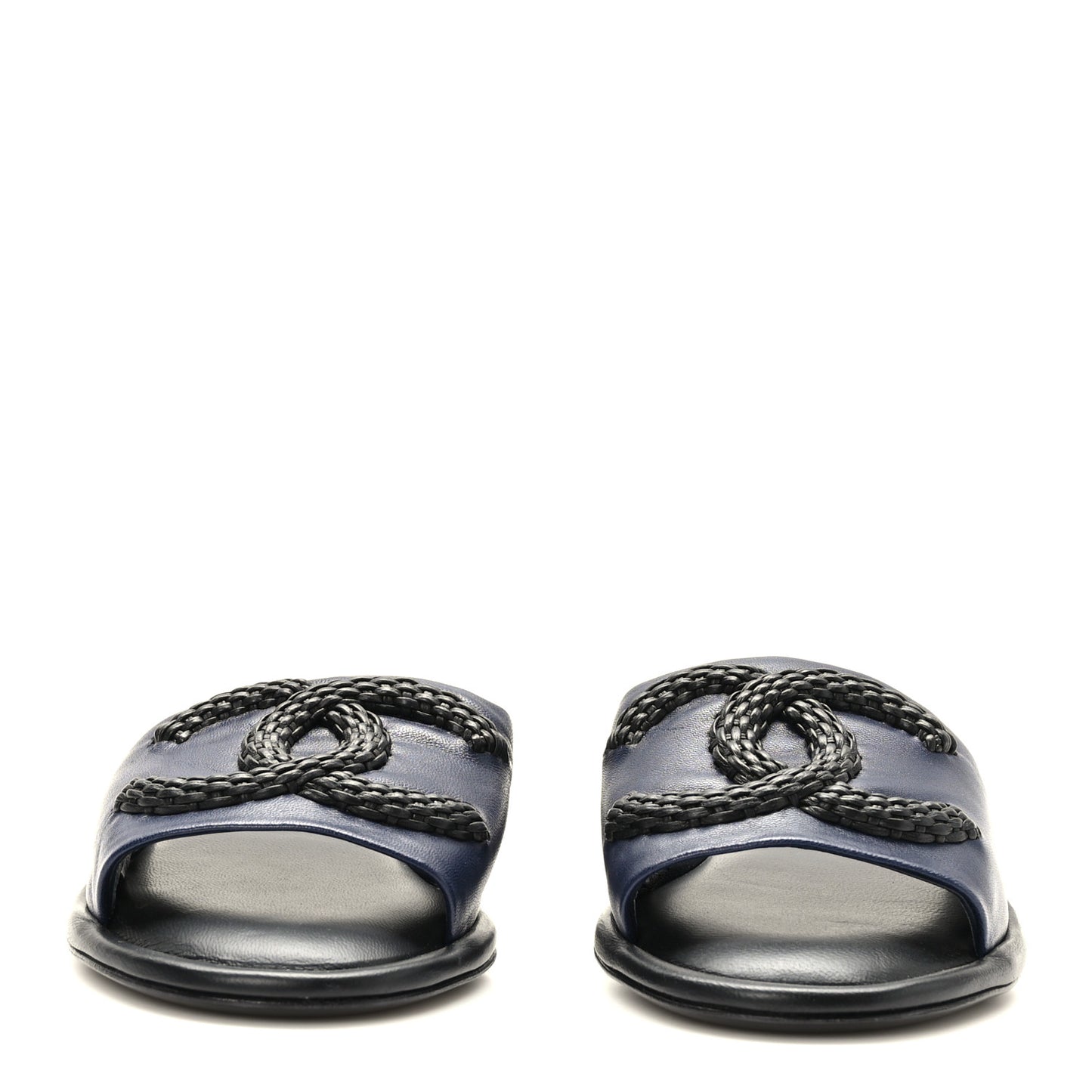 Lambskin CC Braided Mules 36 Navy Blue Black